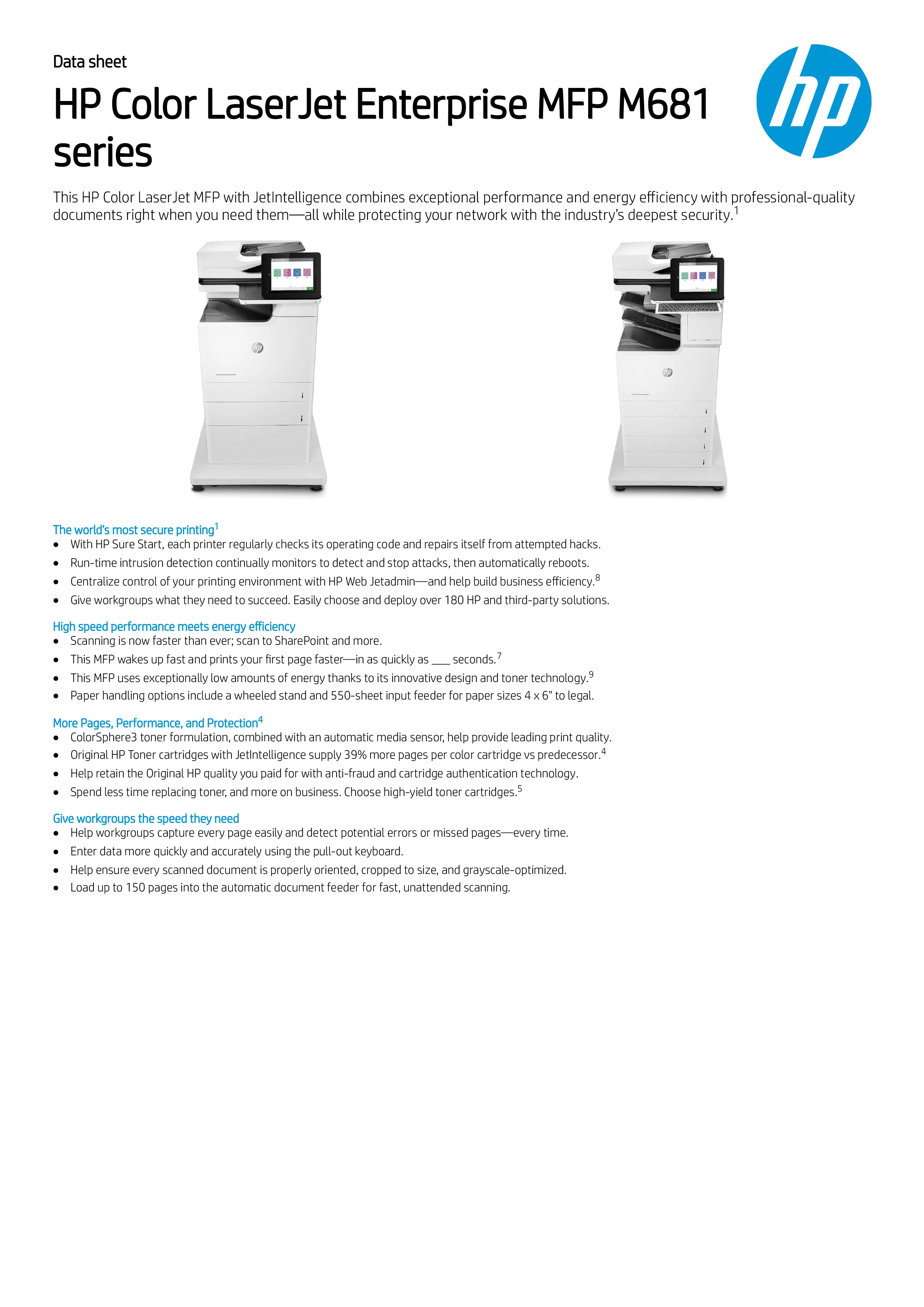 HP 惠普 Color LaserJet Enterprise M681dh 雙面列印彩色雷射多功能事務機 (J8A10A)