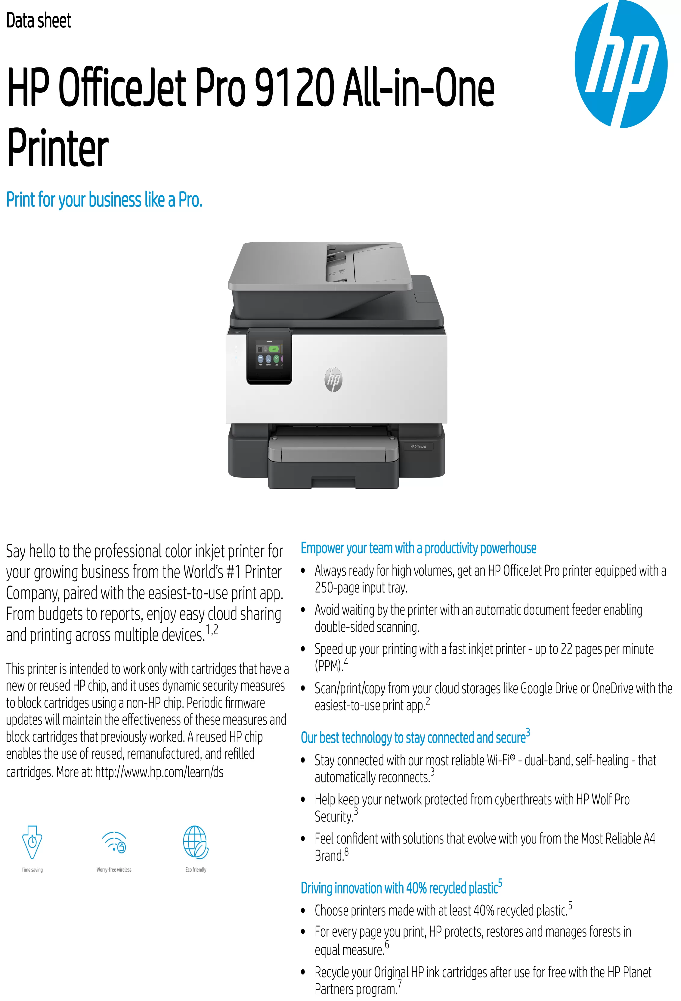 HP 惠普 OfficeJet Pro 9120 雙面列印 彩色無線噴墨多功能事務機 (403W1B)