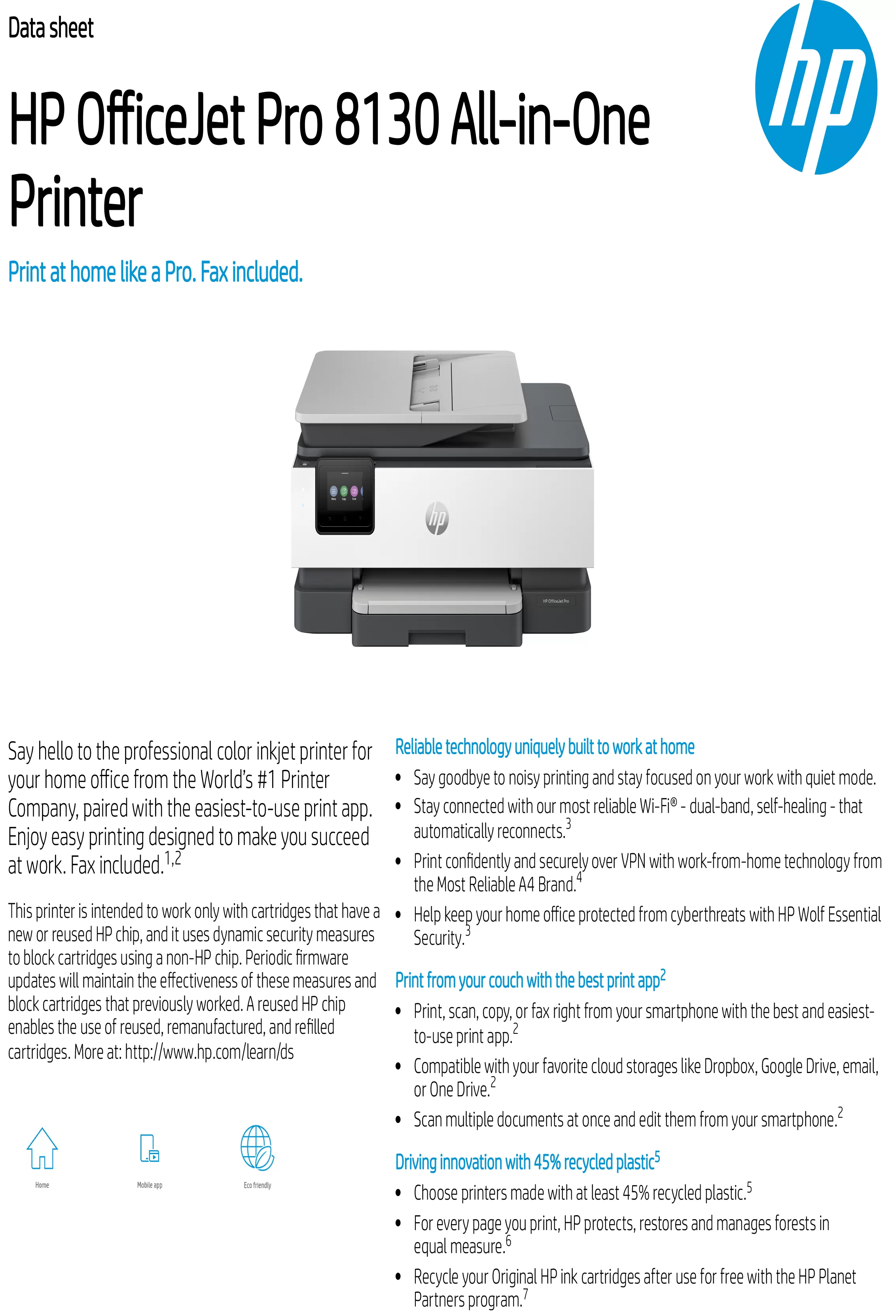 HP 惠普 OfficeJet Pro 8130 雙面列印 彩色無線多功能事務機 (68K80B)