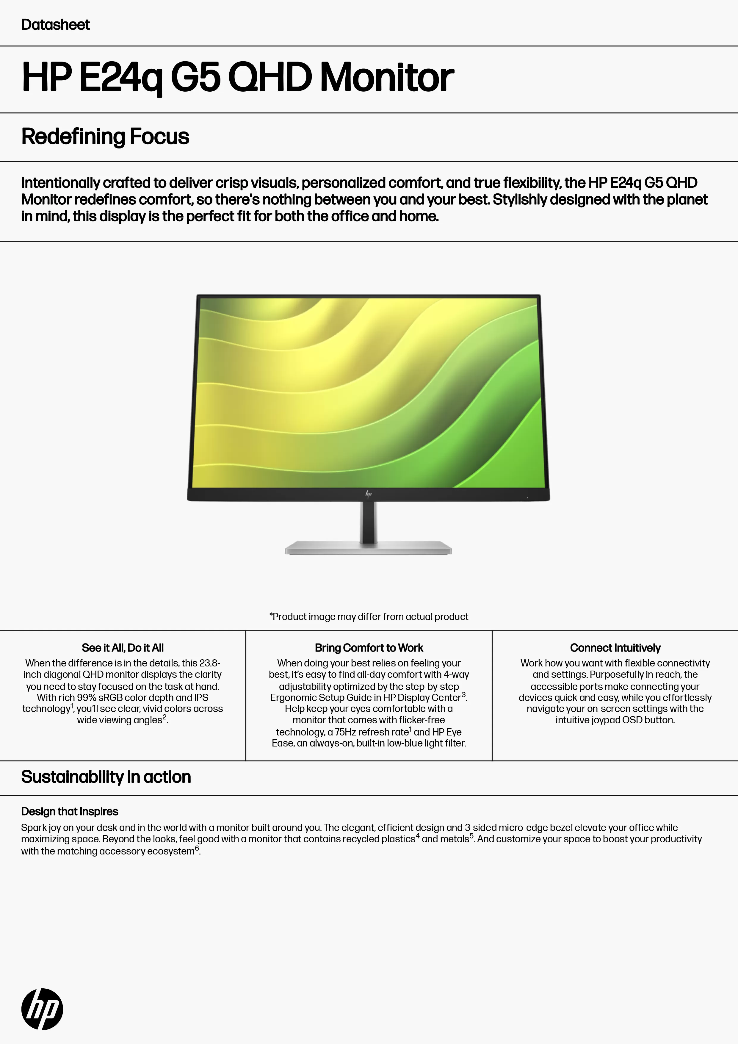 HP 惠普 E24q G5 QHD 顯示器 (6N4F1AA)