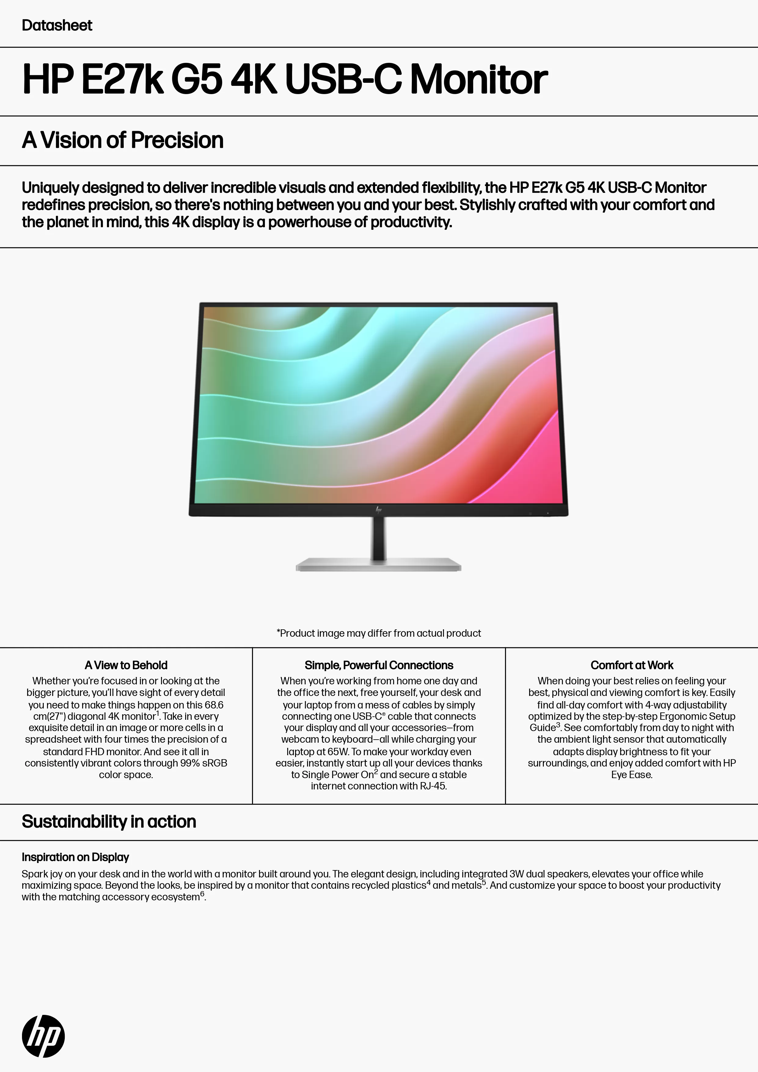 HP 惠普 E27k G5 4K USB-C 顯示器 (6N4C4AA)