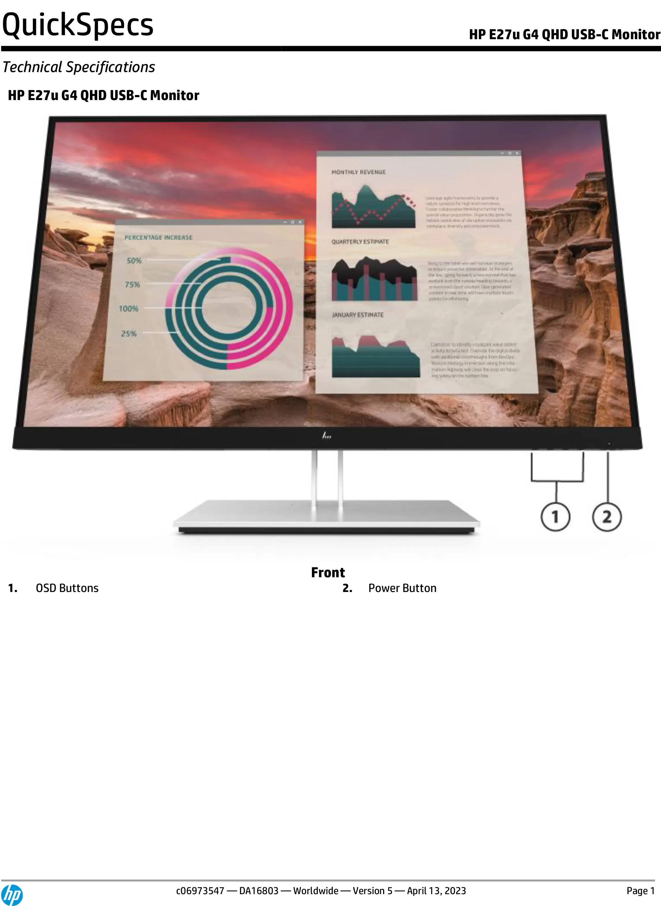 HP 惠普 E27u G4 QHD USB-C 顯示器 (189T3AA)