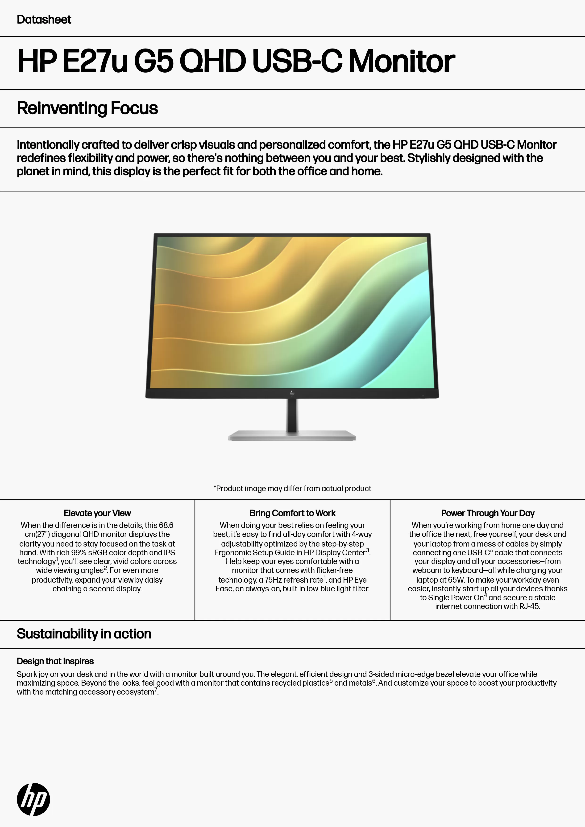 HP 惠普 E27u G5 QHD USB-C 顯示器 (6N4D3AA)