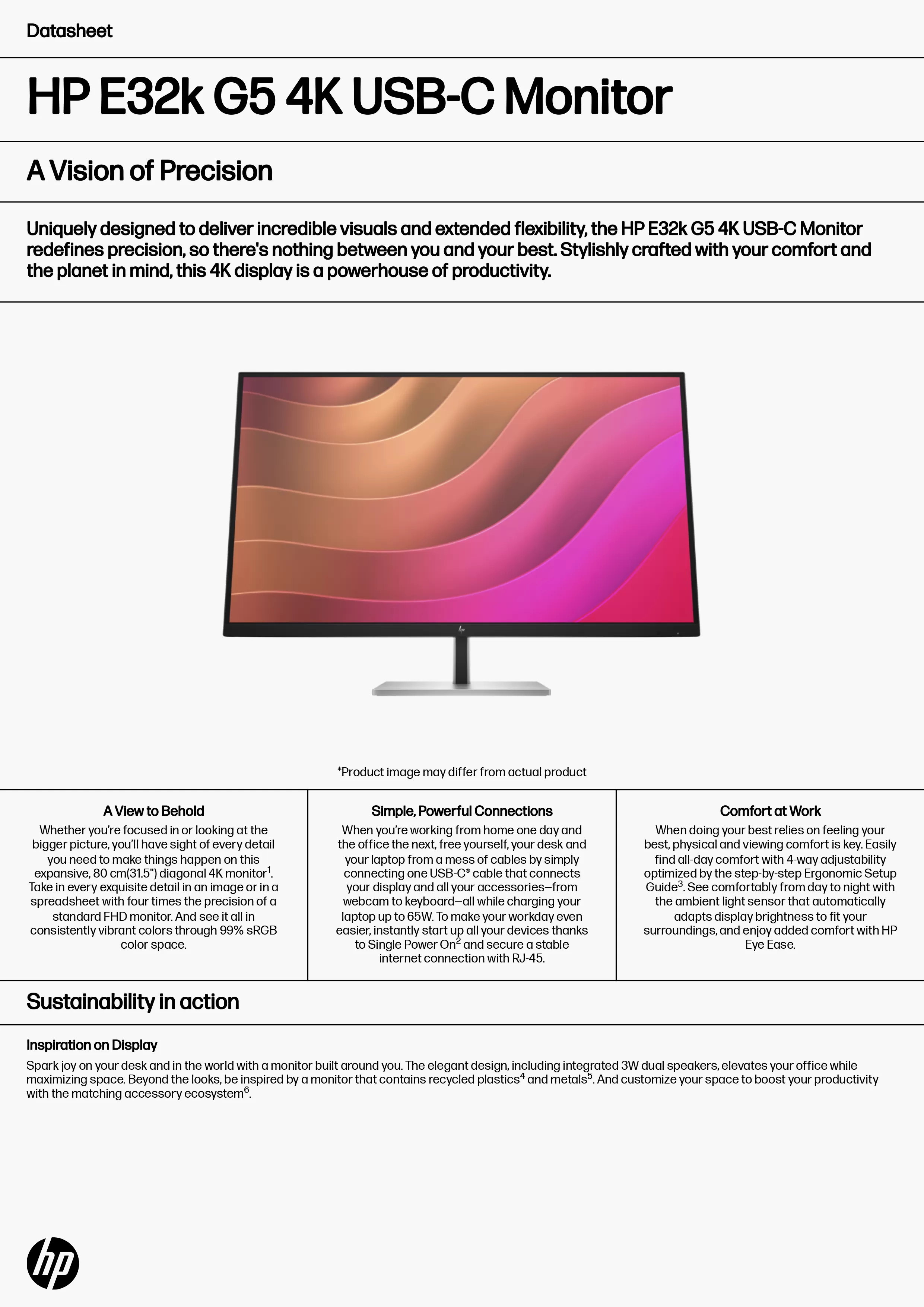 HP 惠普 E32k G5 4K USB-C 顯示器 (6N4D6AA)