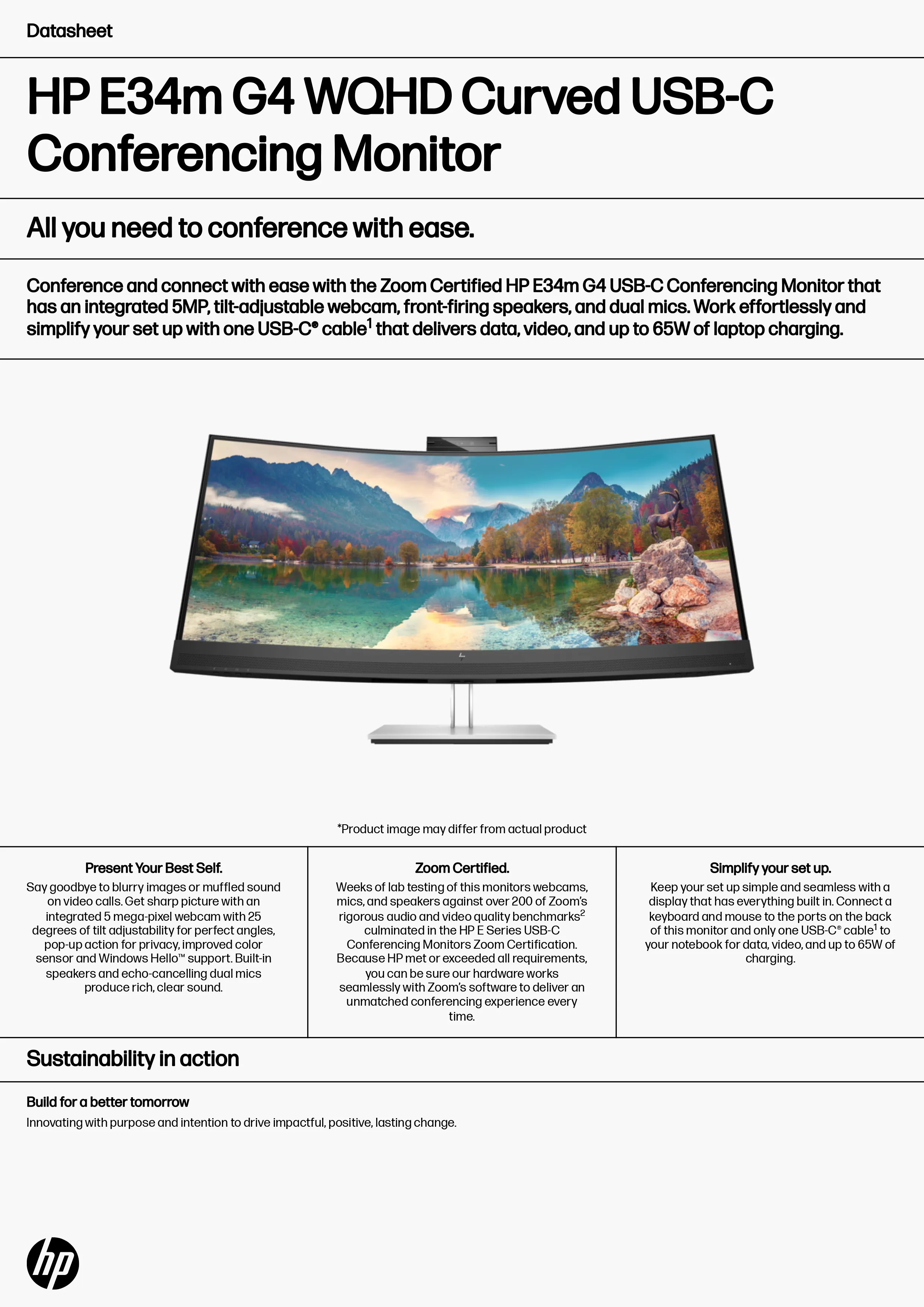 HP 惠普 E34m G4 WQHD Curved USB-C 會議型曲面顯示器 (40Z26AA)