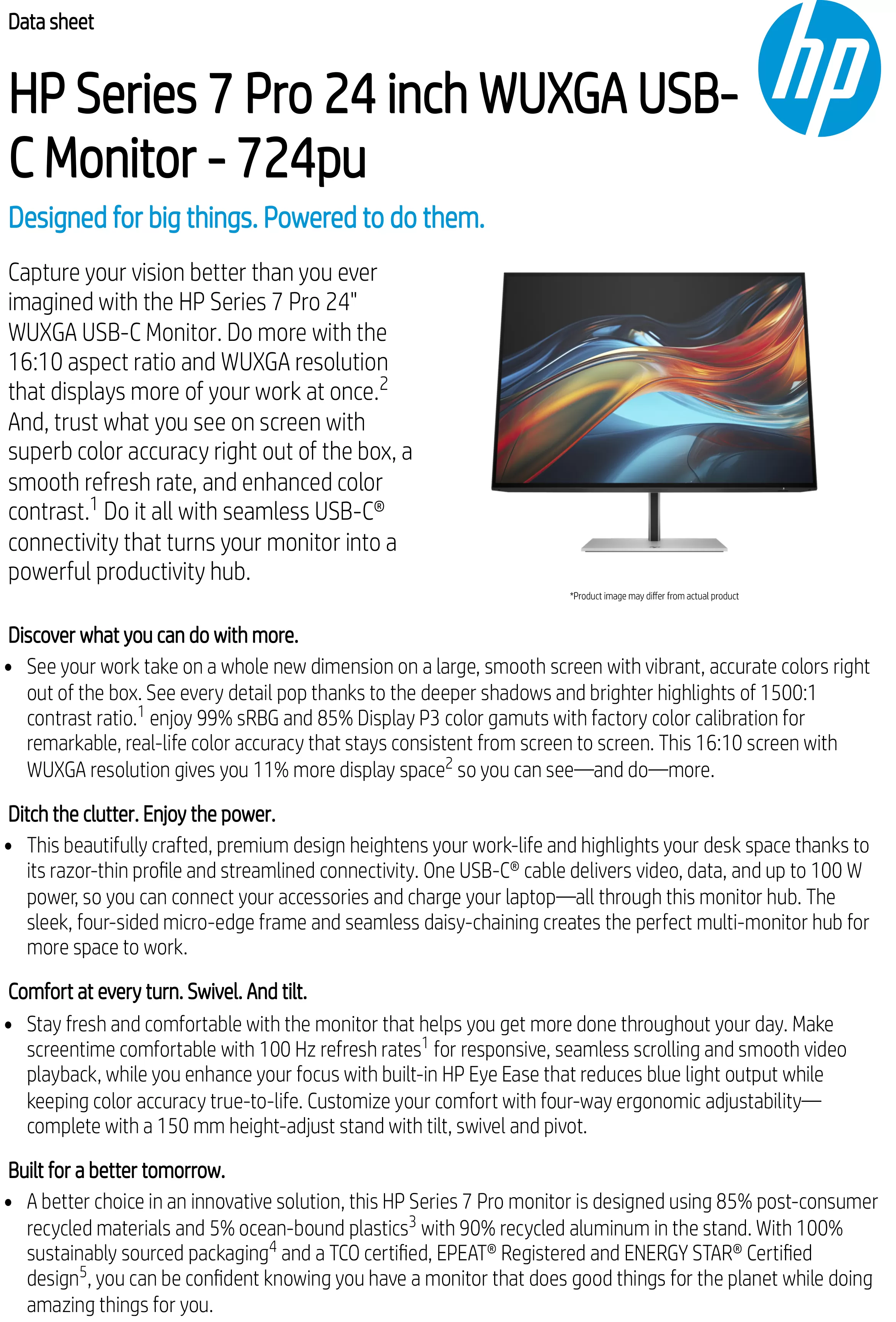 HP 惠普 Series 7 Pro 724pu 24 吋 WUXGA USB-C 顯示器 (8Y2F7AA),實際價格以報價為主,8Y2F7AA,HP惠普Series7Pro724pu24吋WUXGAUSB-C顯示器(8Y2F7AA),原廠保固,大量採購歡迎洽詢