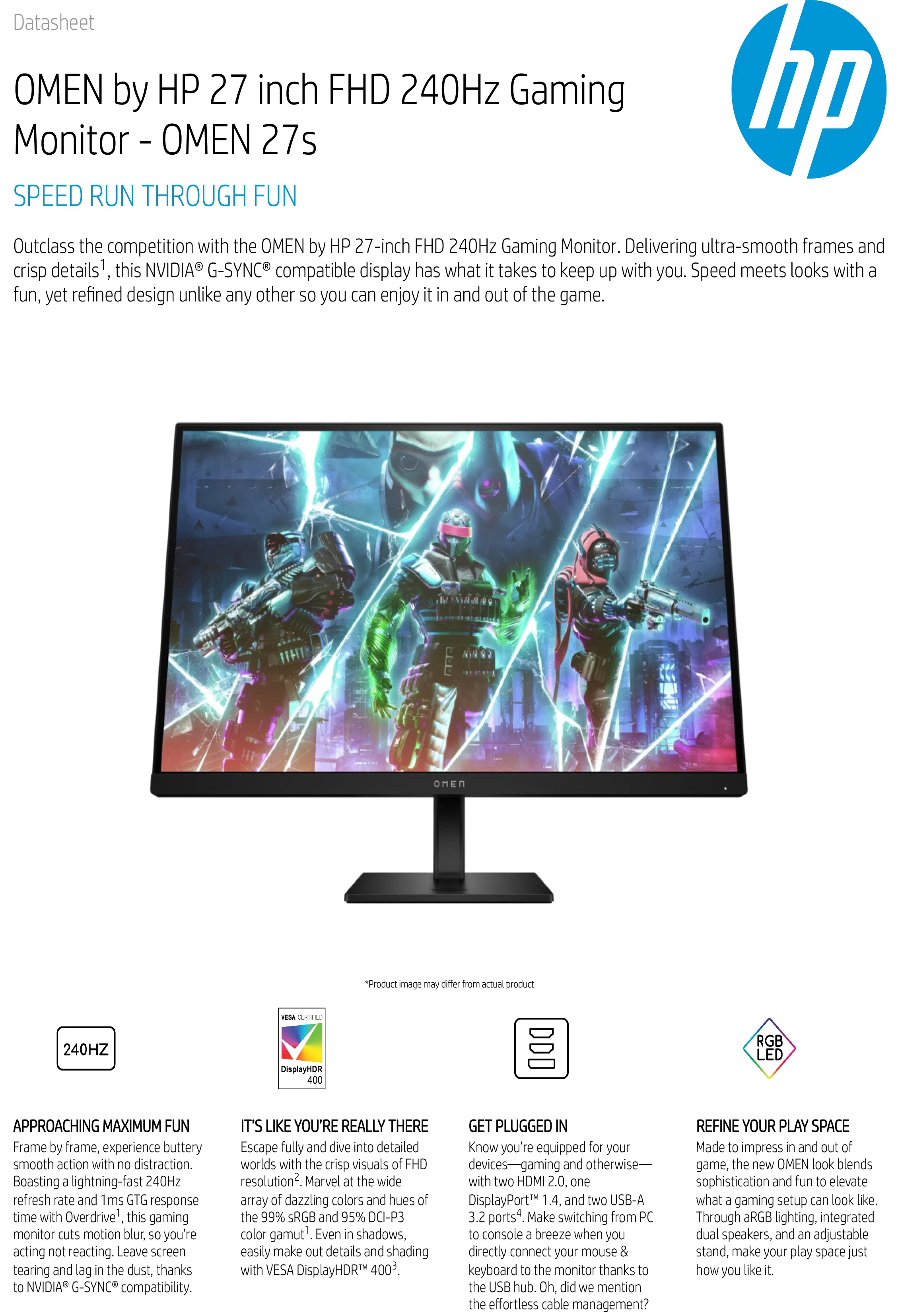 HP 惠普 OMEN 27s 27 吋 FHD 240Hz 電競顯示器 (780G6AA)