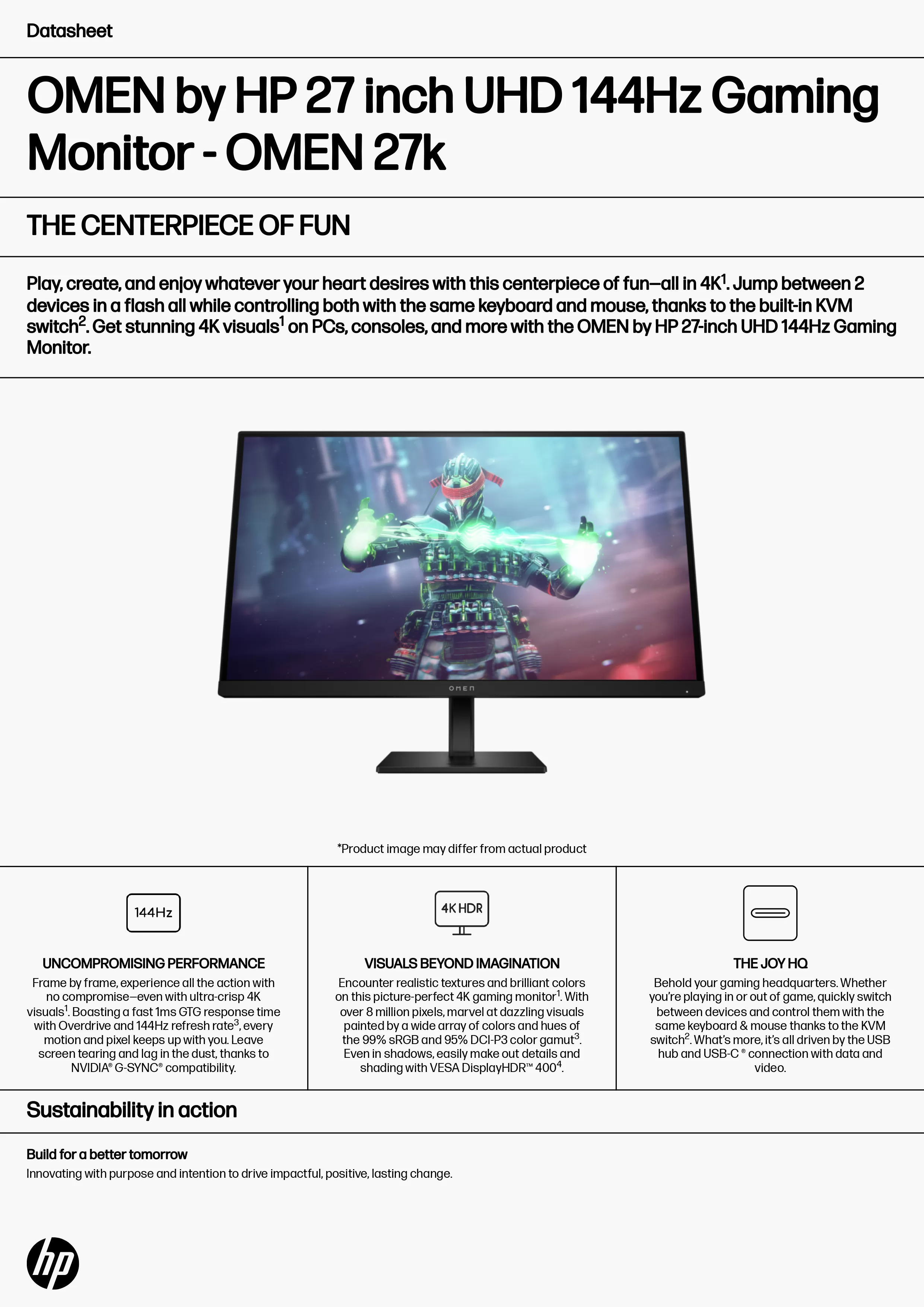 HP 惠普 OMEN 27k 27 吋 QHD 144Hz 電競顯示器 (780G9AA)