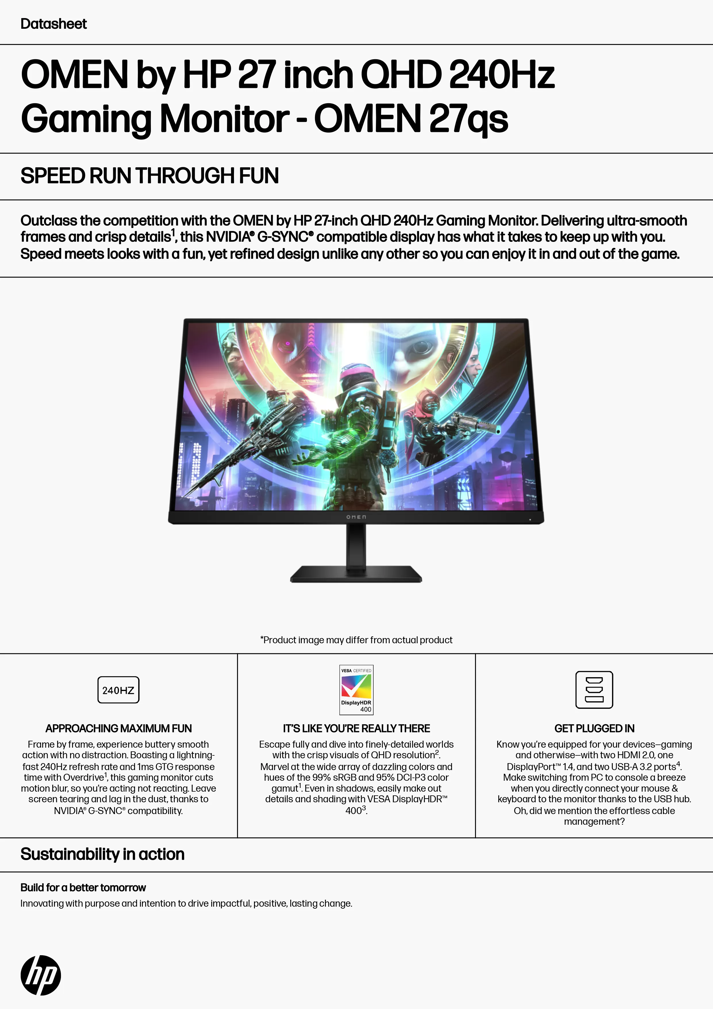 HP 惠普 OMEN 27qs 27 吋 QHD 240Hz 電競顯示器 (780J5AA)