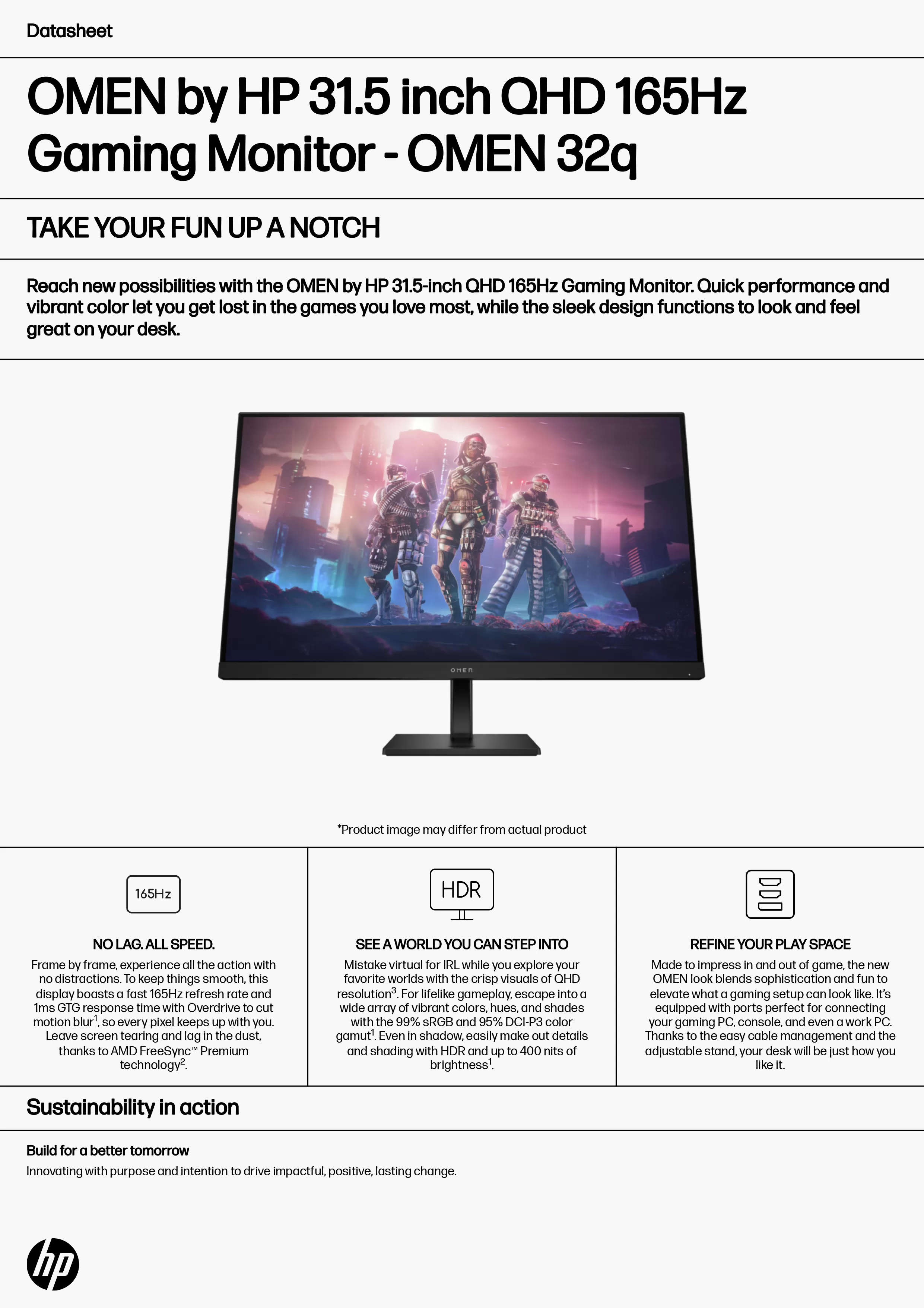 HP 惠普 OMEN 32q 31.5 吋 QHD 165Hz 電競顯示器 (780K1AA)