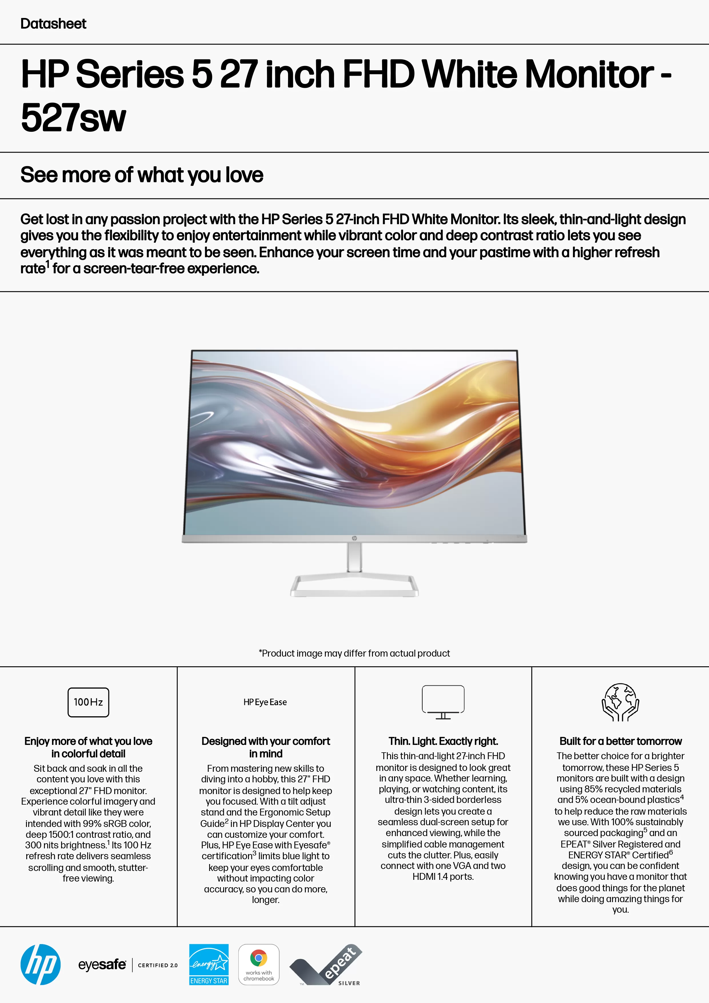 HP 惠普 Series 5 527sw 27 吋 FHD 白色顯示器 (94F47AA)