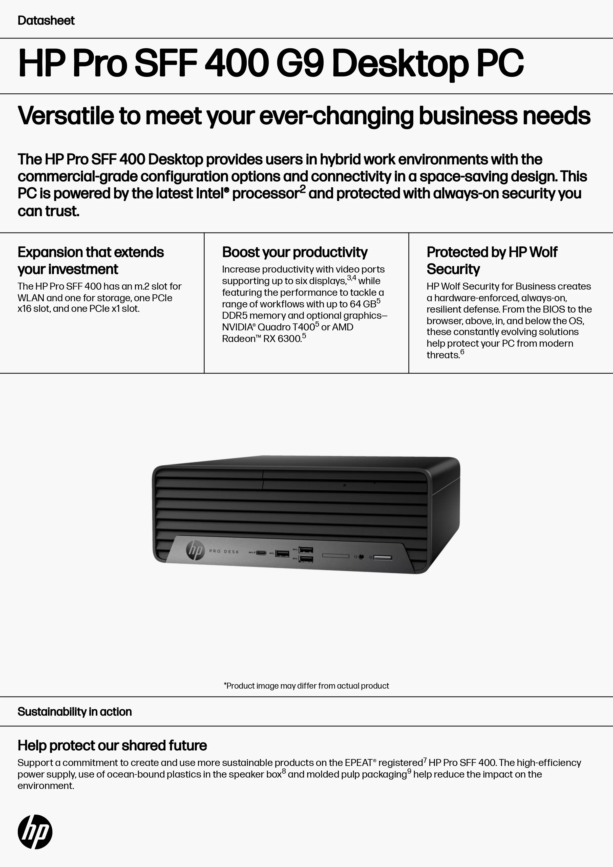 HP 惠普 Pro SFF 400 G9 桌上型電腦套件 (9C8A5PA)