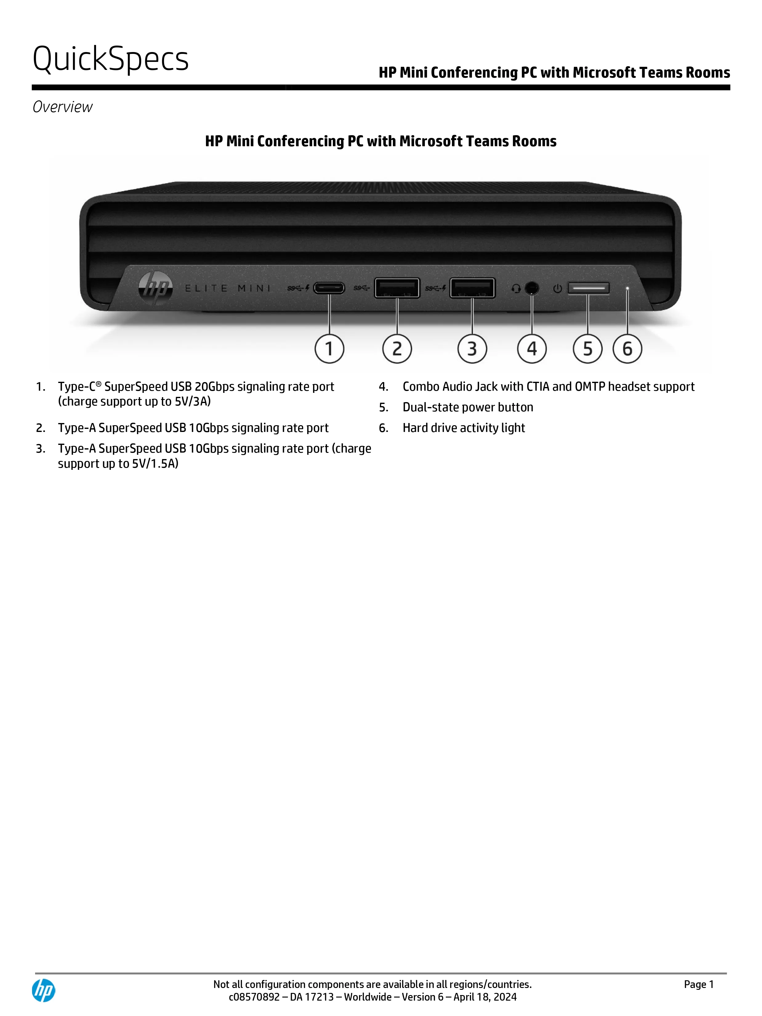 HP 惠普 Mini Conferencing 電腦搭載 Microsoft Teams Rooms (9C428AW)
