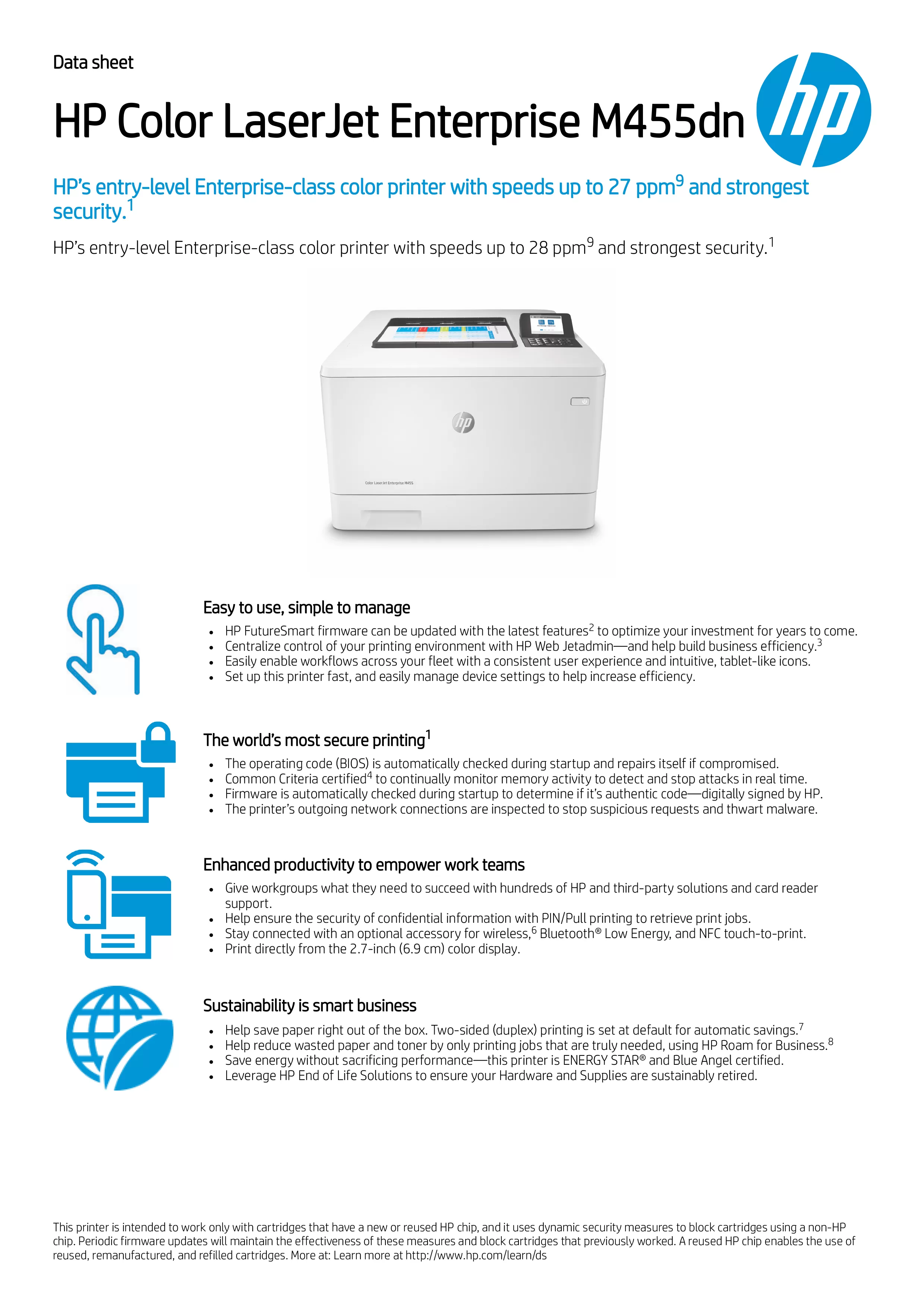 HP 惠普 Color LaserJet Enterprise M455dn A3 彩色雷射印表機 (3PZ95AR)