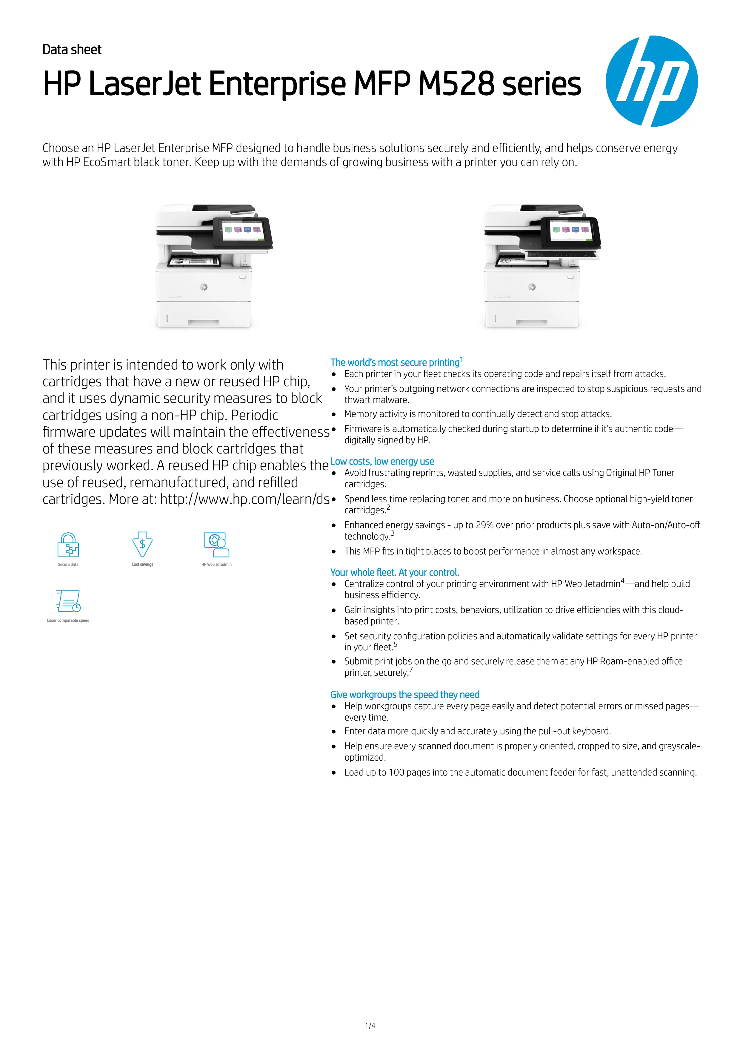 HP 惠普 LaserJet Enterprise MFP M528f 8吋觸控螢幕 雷射多功能事務機 (1PV65A)
