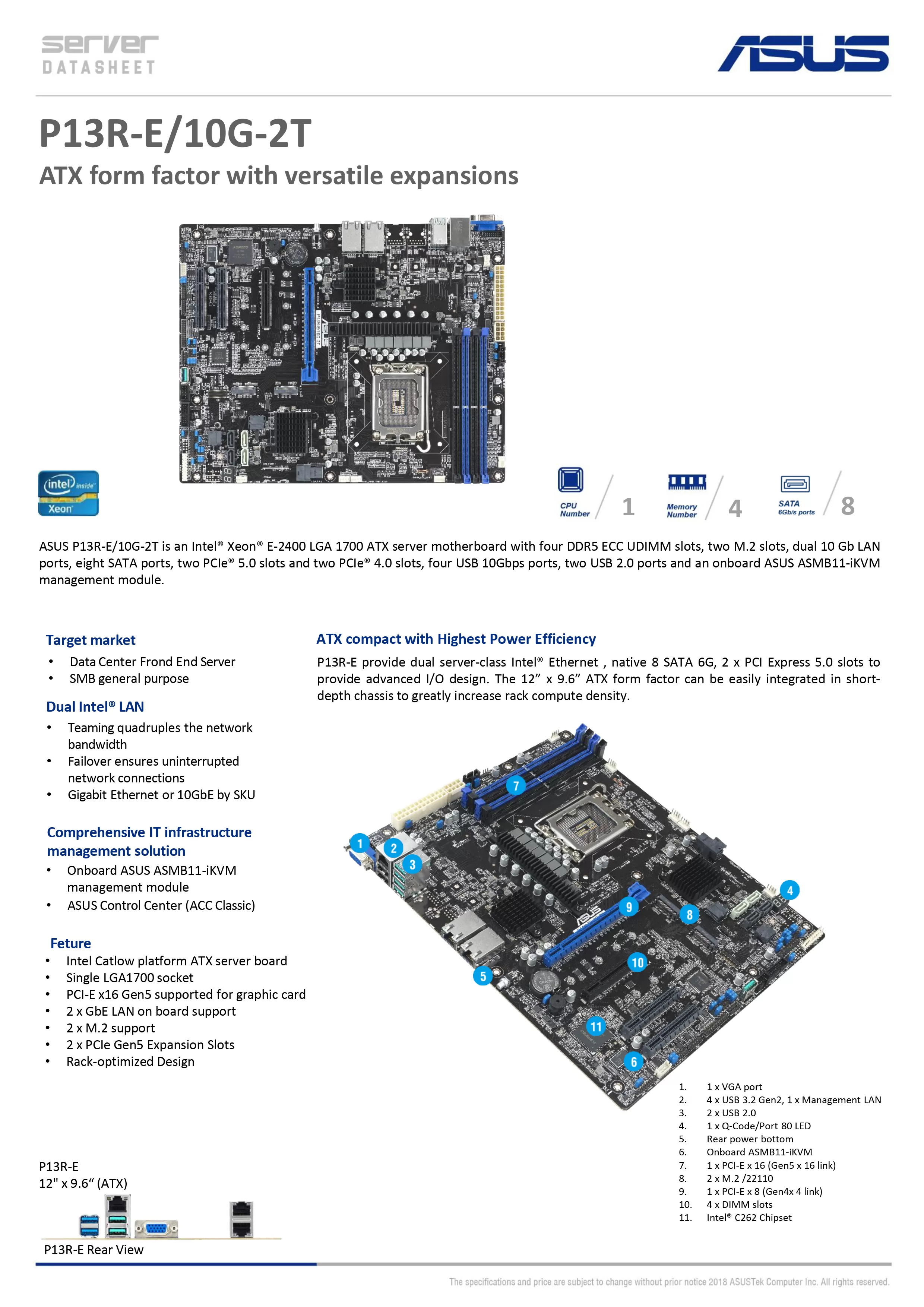 ASUS 華碩 P13R-E/10G-2T 伺服器主機板