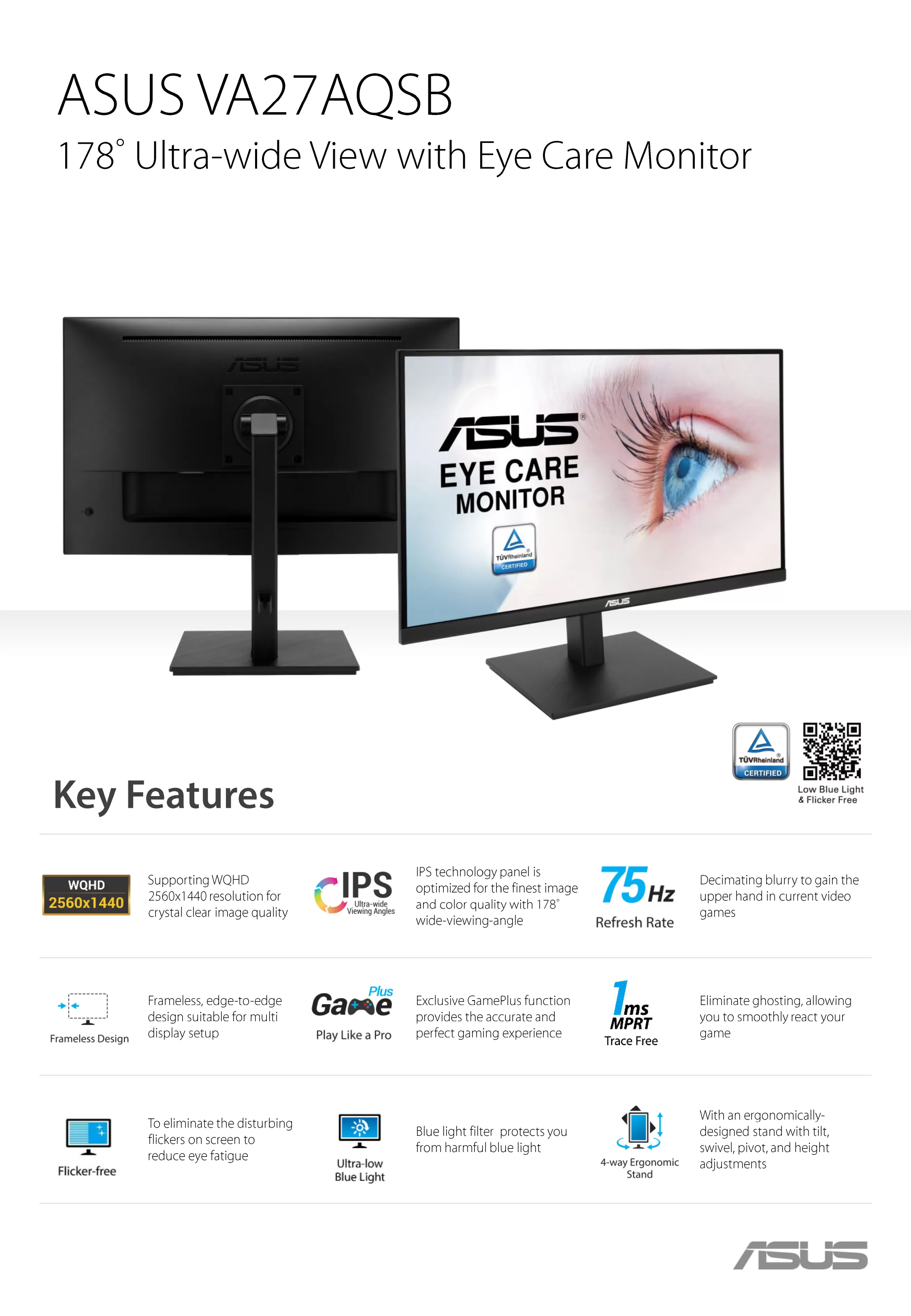 ASUS 華碩 VA27AQSB 商用護眼螢幕,實際價格以報價為主,VA27AQSB,ASUS華碩VA27AQSB商用護眼螢幕,原廠保固,大量採購歡迎洽詢