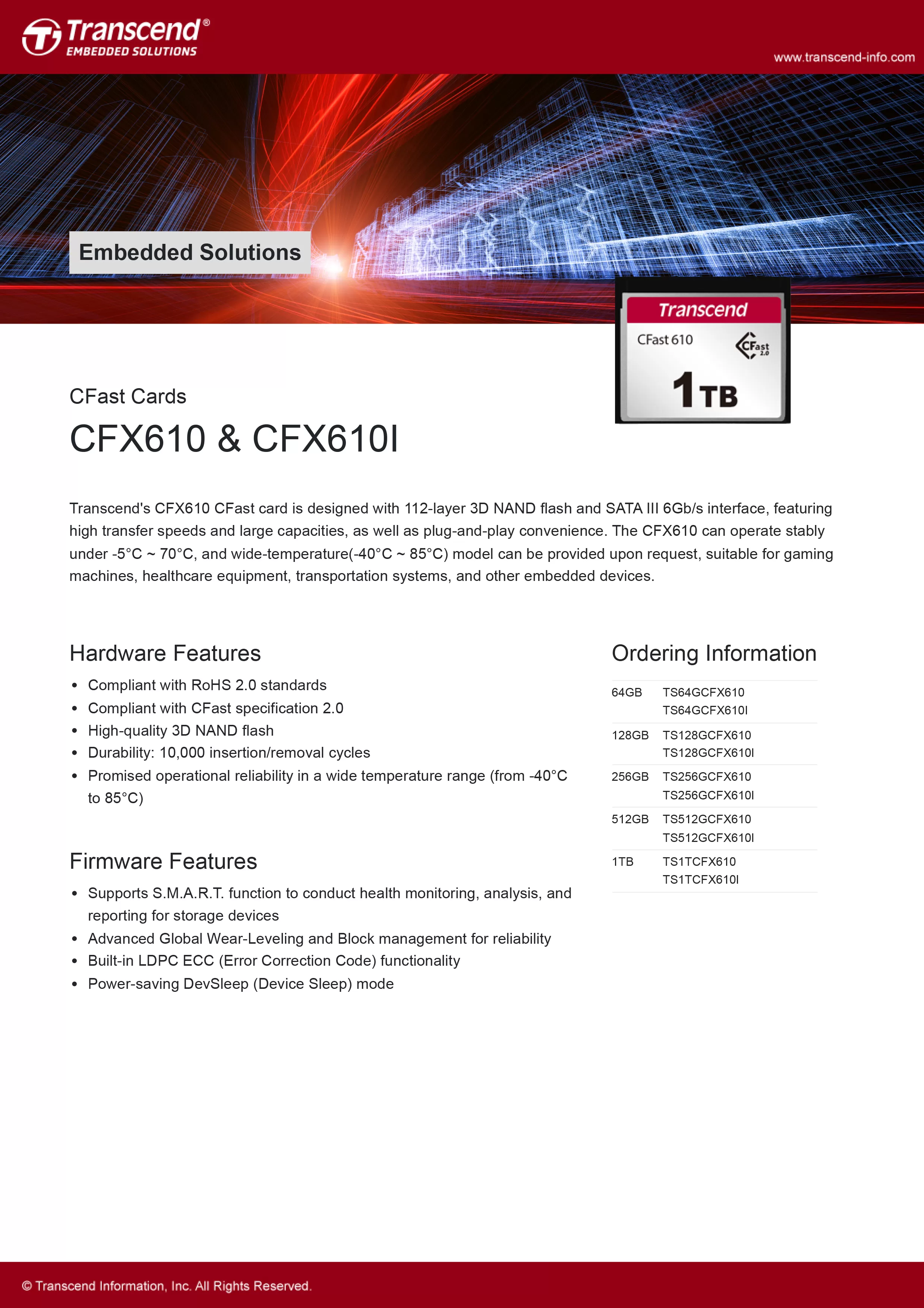 Transcend 創見 CFast 2.0 CFX610I 記憶卡