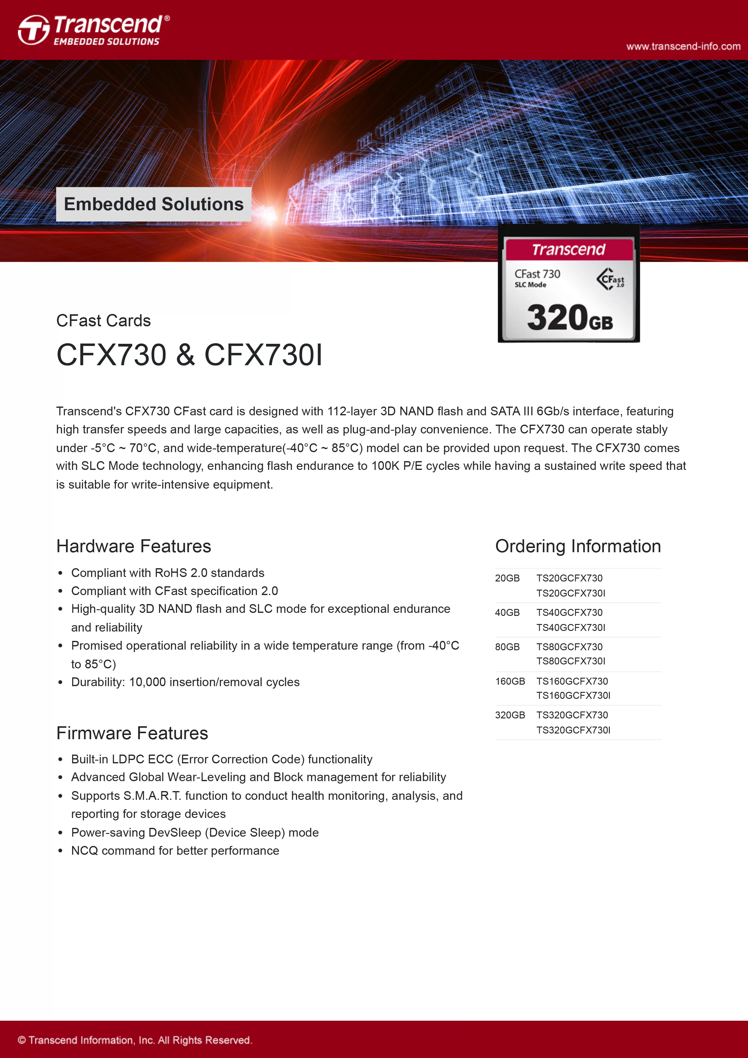 Transcend 創見 CFast 2.0 CFX730 記憶卡