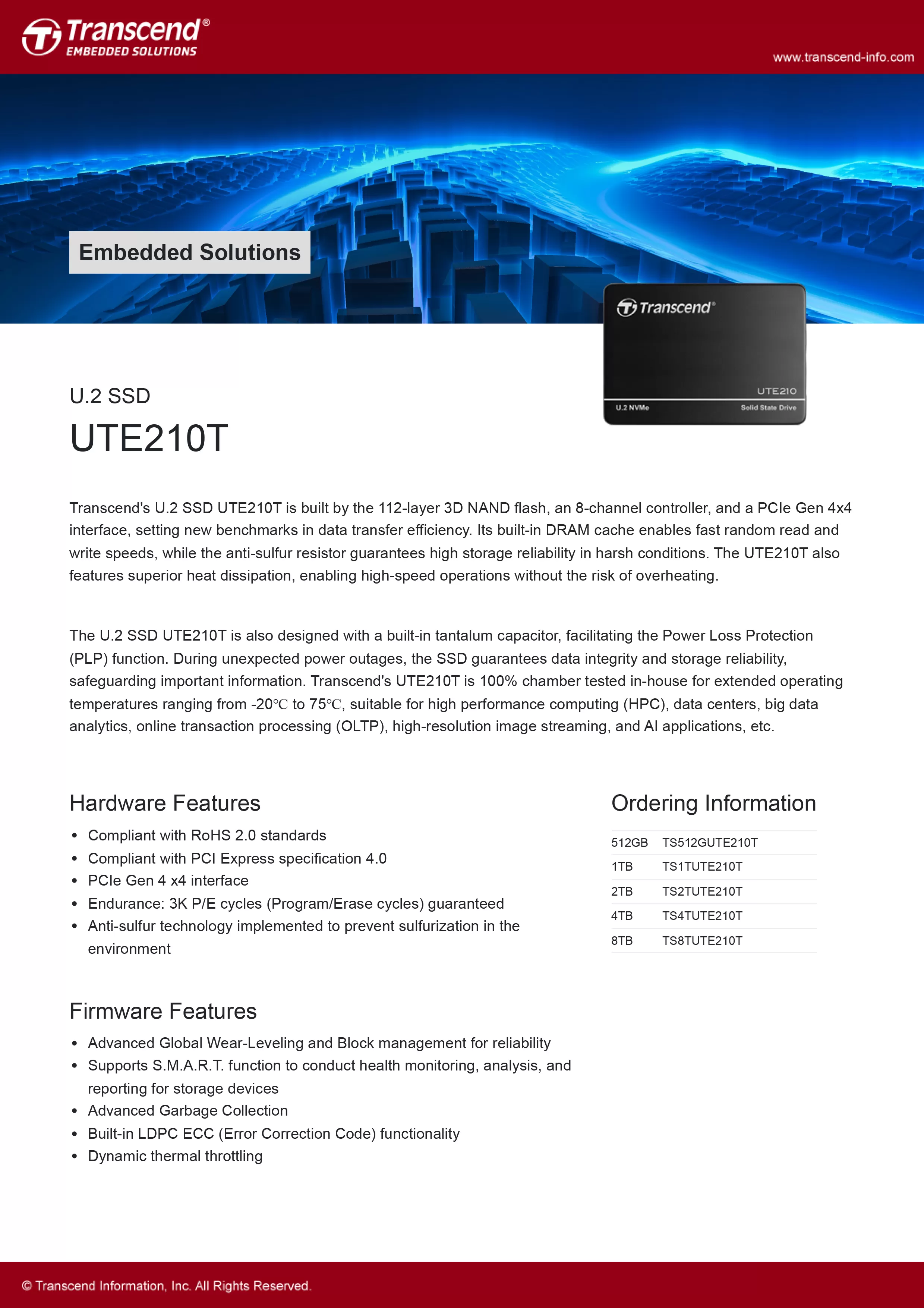 Transcend 創見 UTE210T U.2 SSD