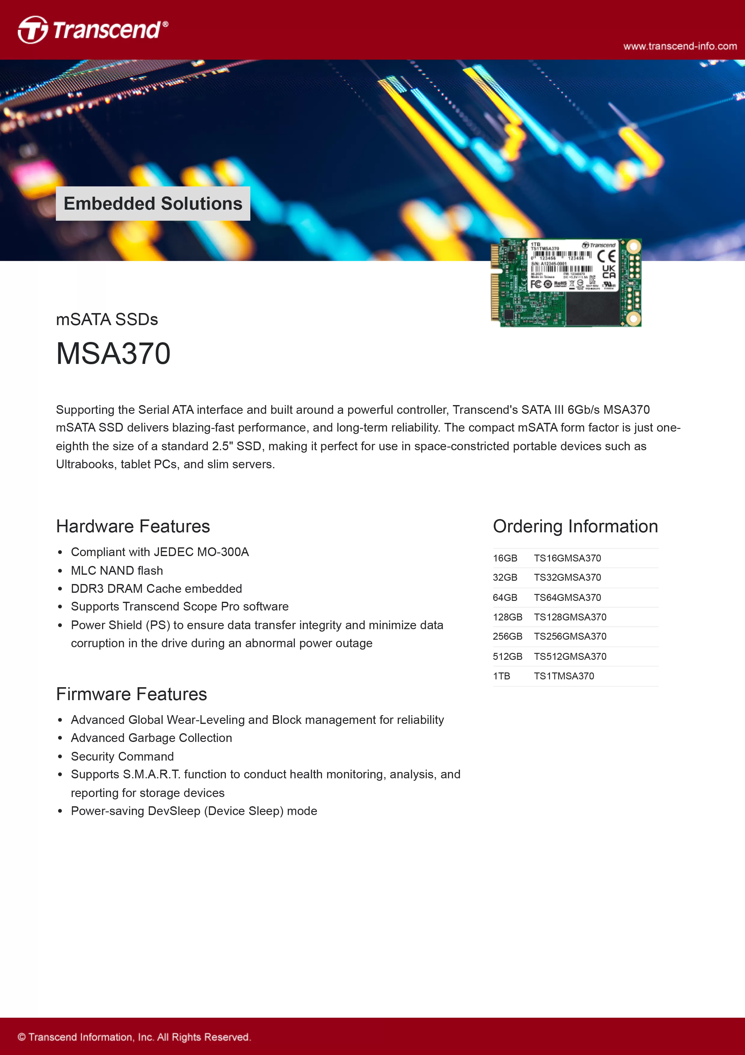Transcend 創見 MSA370 mSATA SSDs