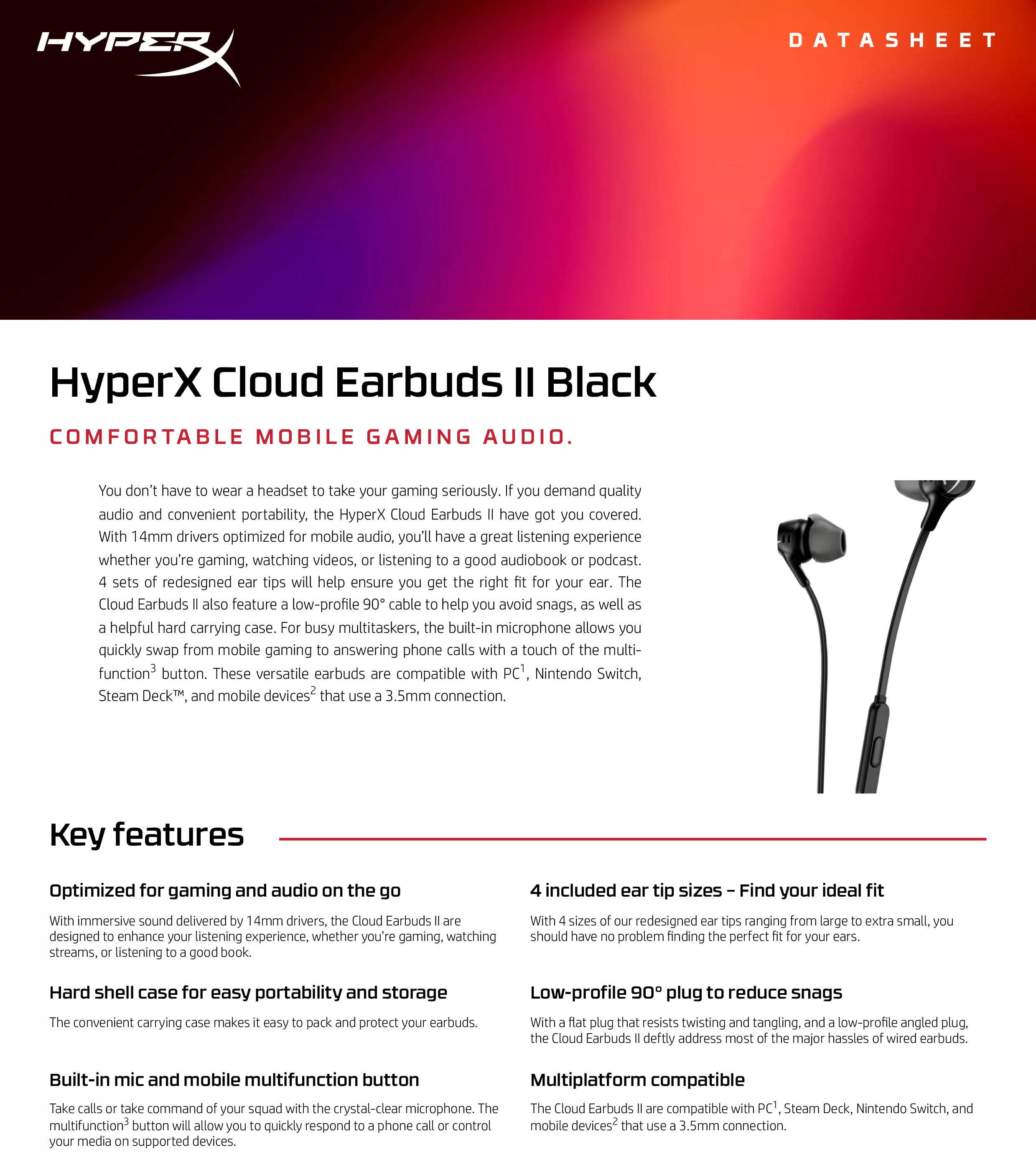 HyperX Cloud Earbuds II 入耳式耳機（黑）