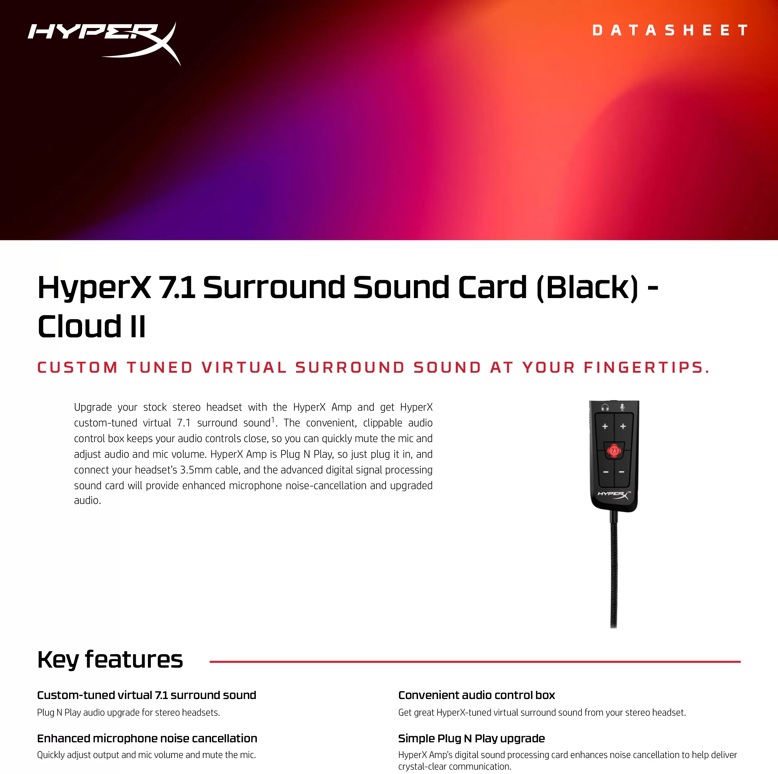 HyperX 7.1 環繞音效卡（黑色）— Cloud II