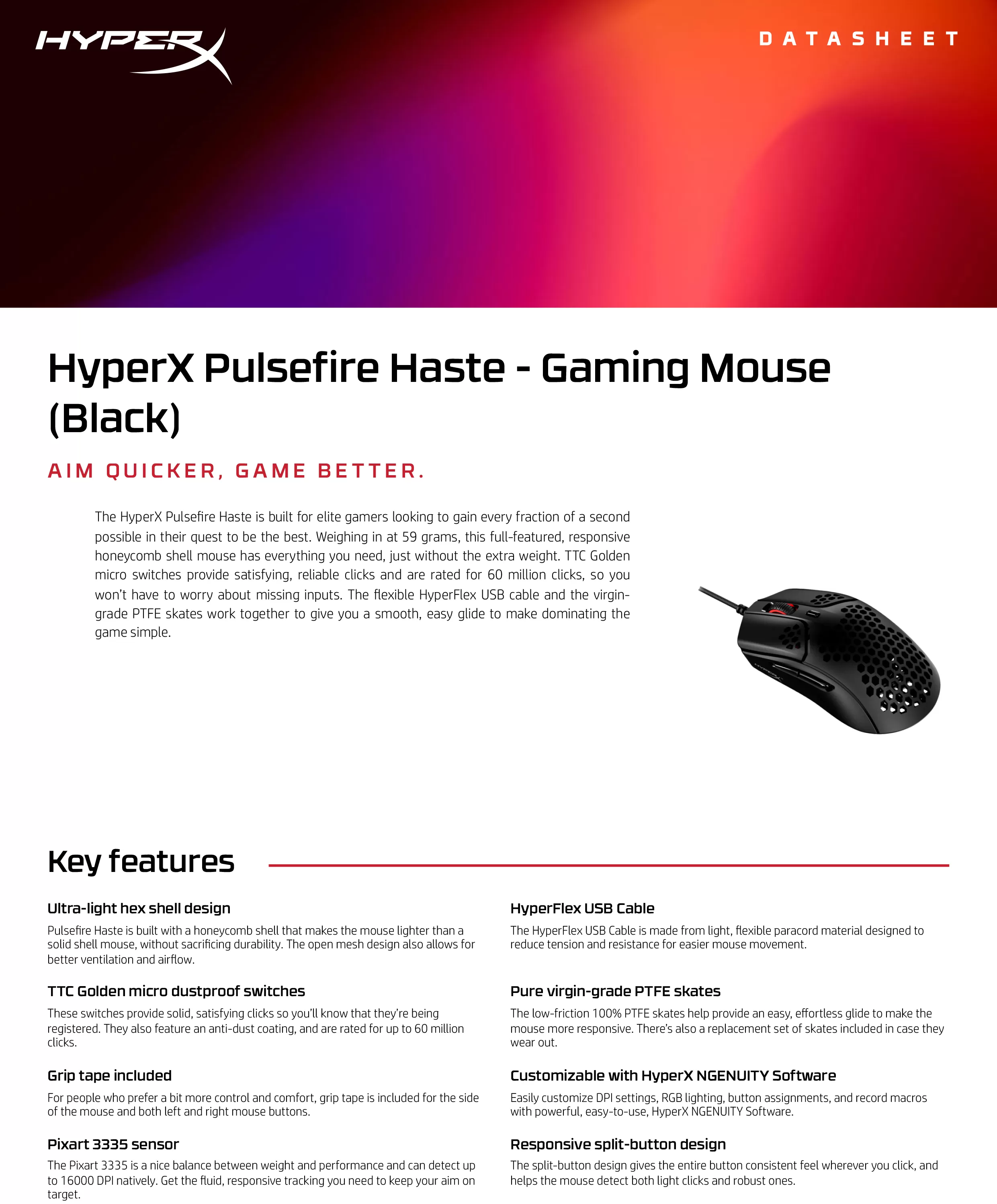 HyperX Pulsefire Haste - 電競滑鼠（黑色）