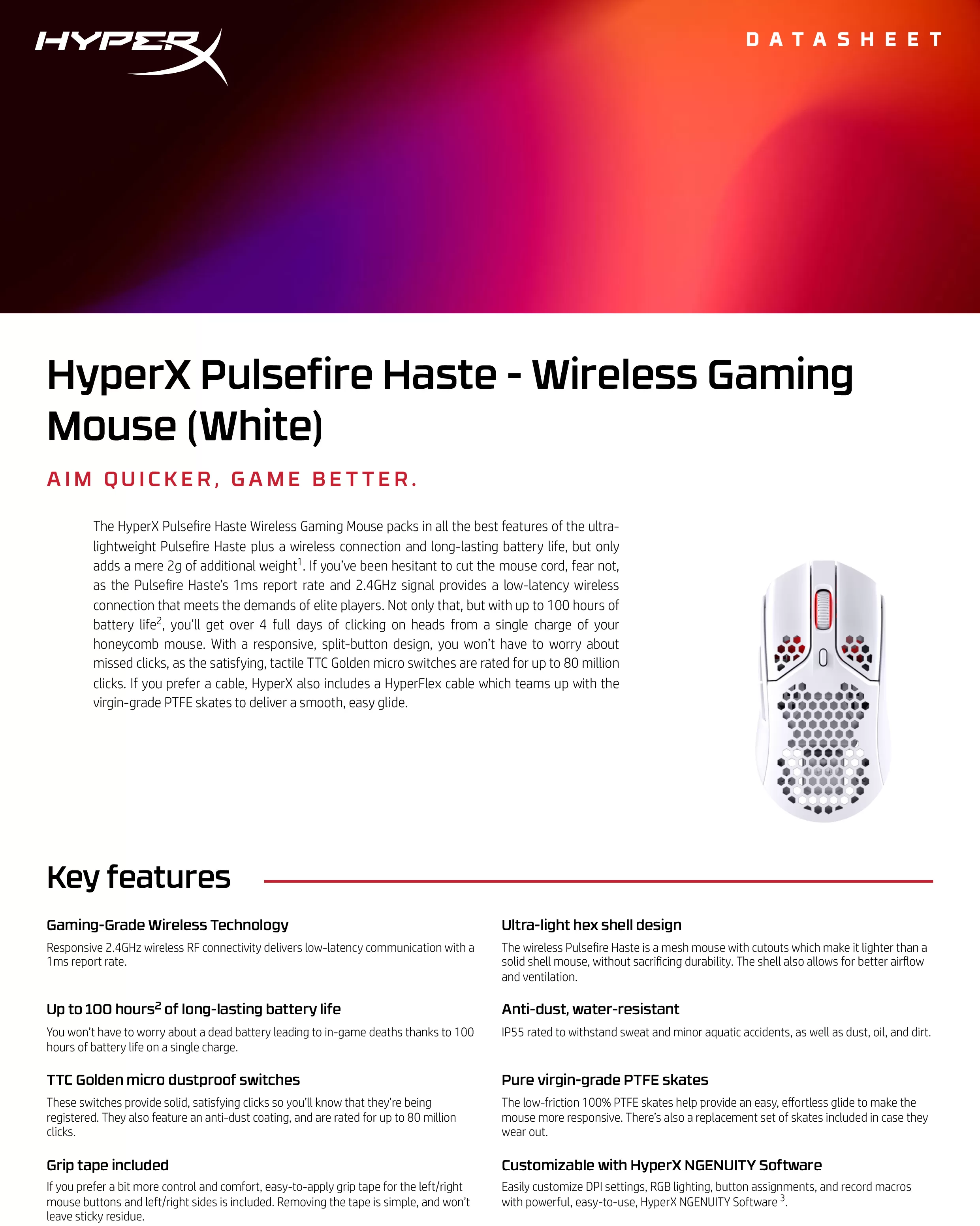 HyperX Pulsefire Haste - 無線電競滑鼠（黑色）