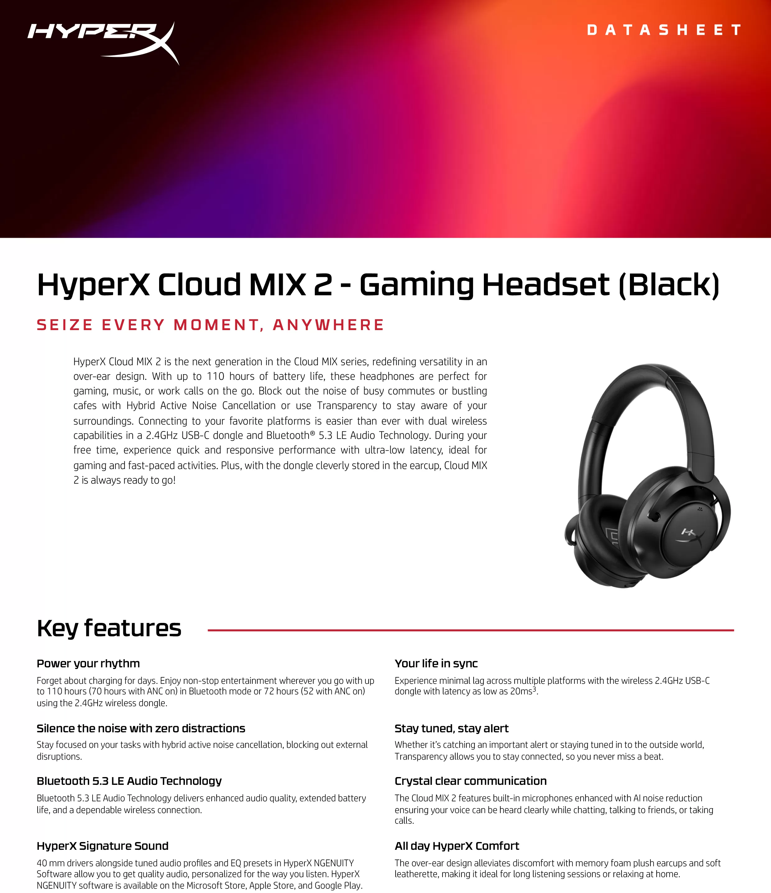 HyperX Cloud MIX 2 – 電競耳機（黑色）