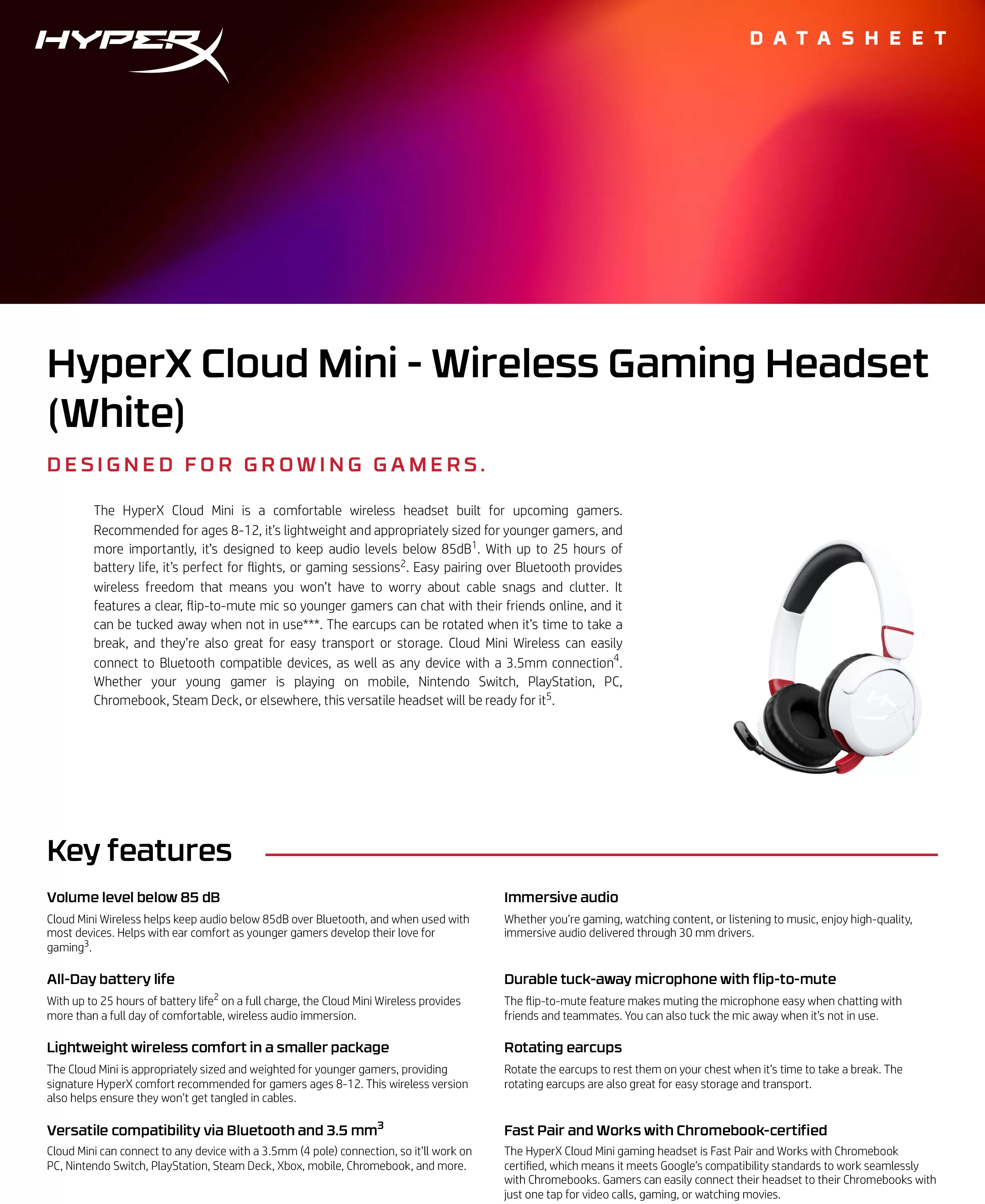 HyperX Cloud Mini - 無線電競耳機（白色）