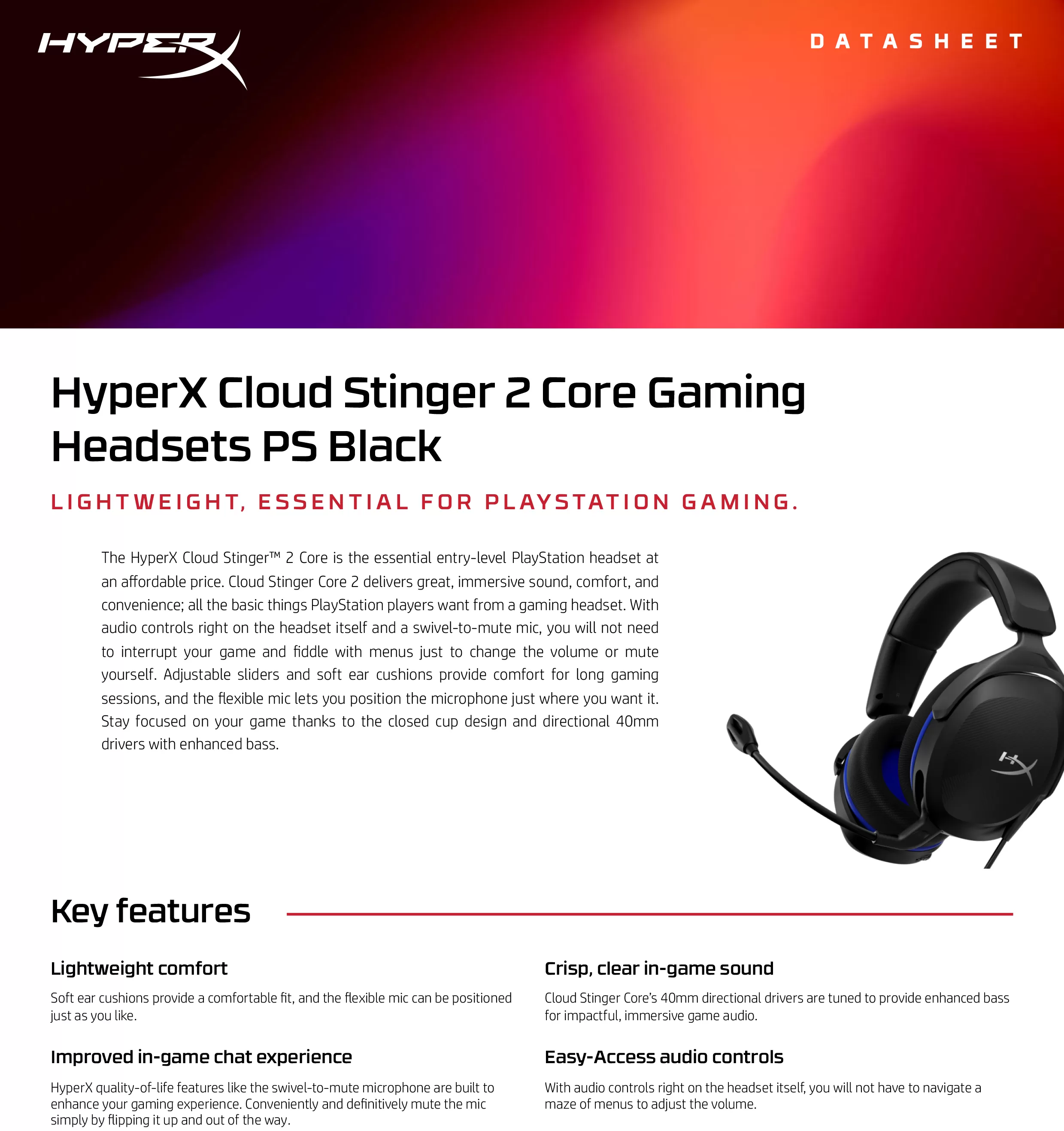 HyperX Cloud Stinger 2 Core – PS適用電競耳機（黑）