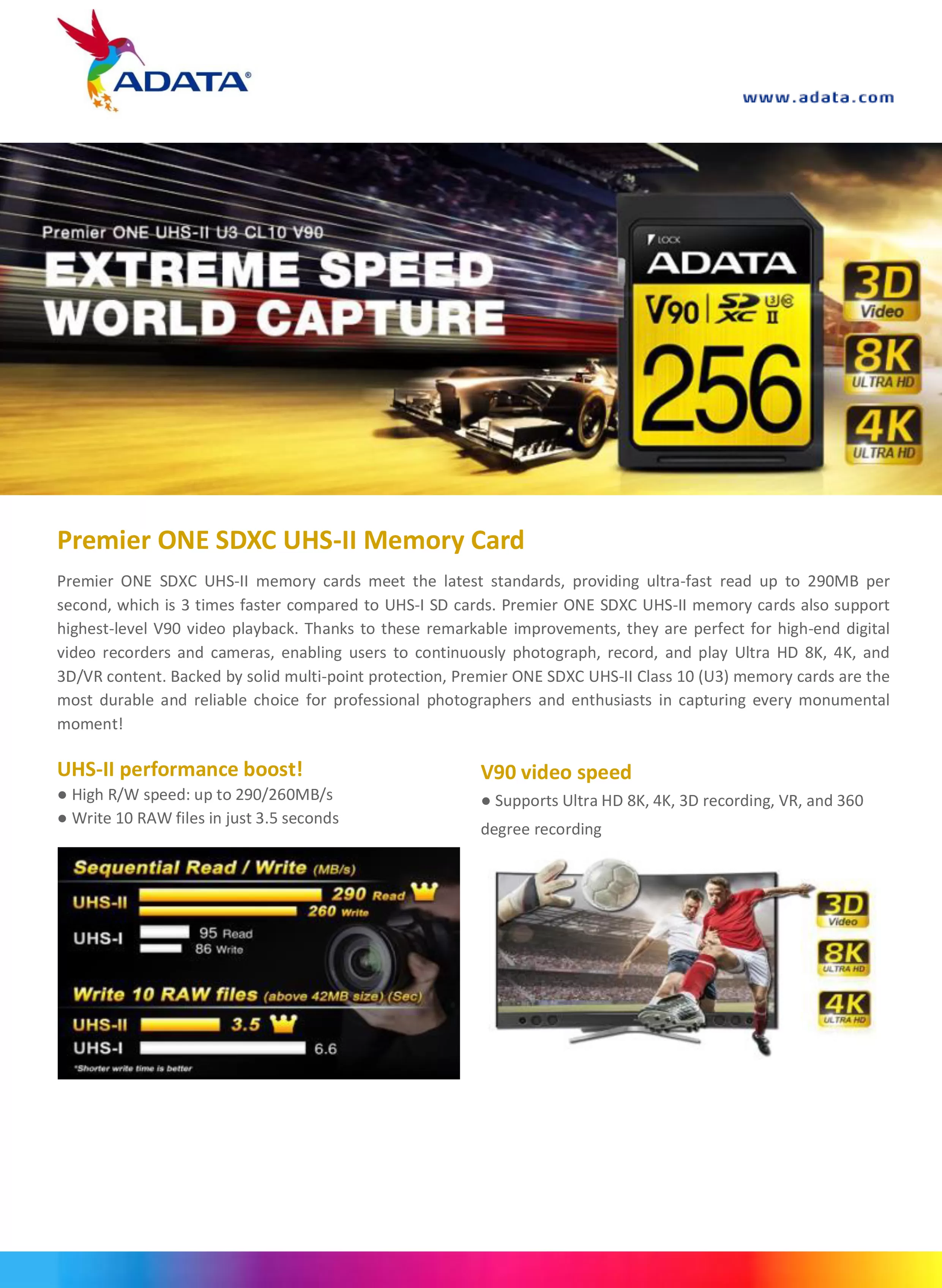 ADATA 威剛 Premier ONE SDXC UHS-II U3 Class 10