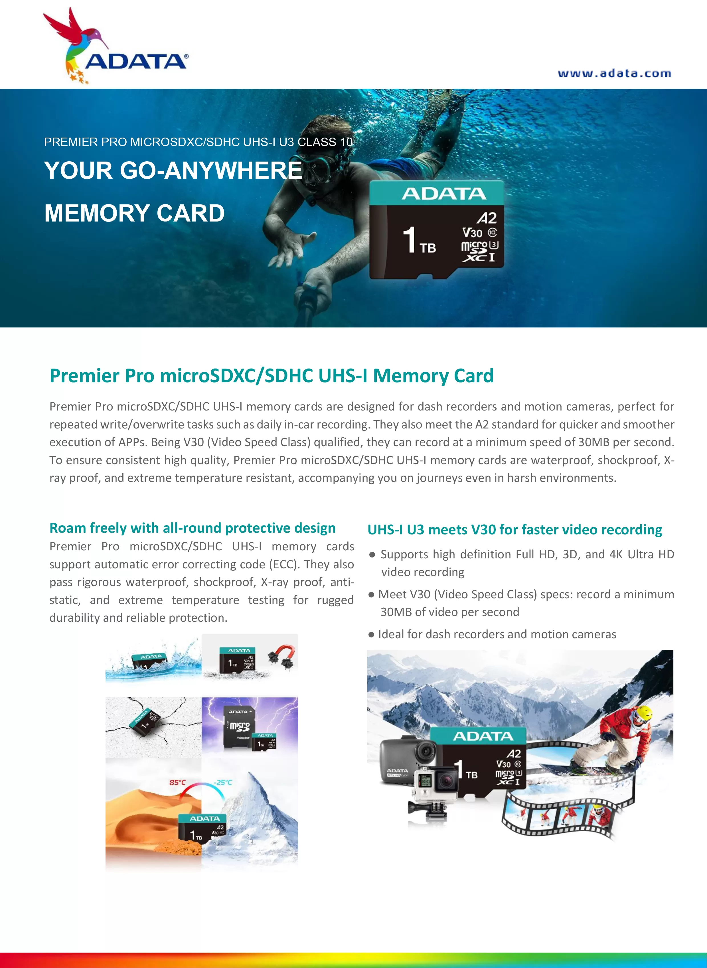 ADATA 威剛 Premier Pro microSDXC/SDHC UHS-I U3 Class 10(V30S)