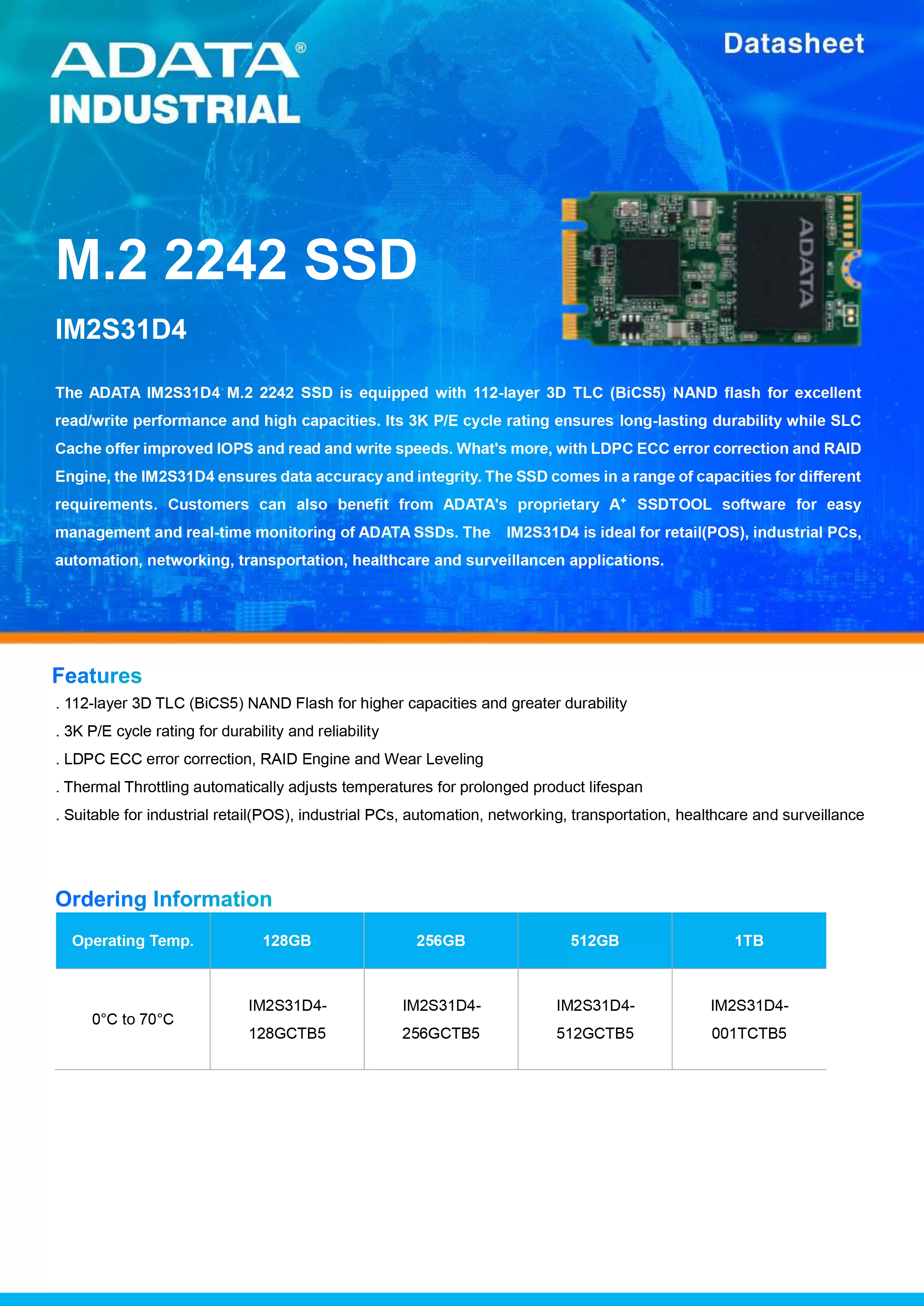 ADATA 威剛 IM2S31D4 工業級 SATA SSD