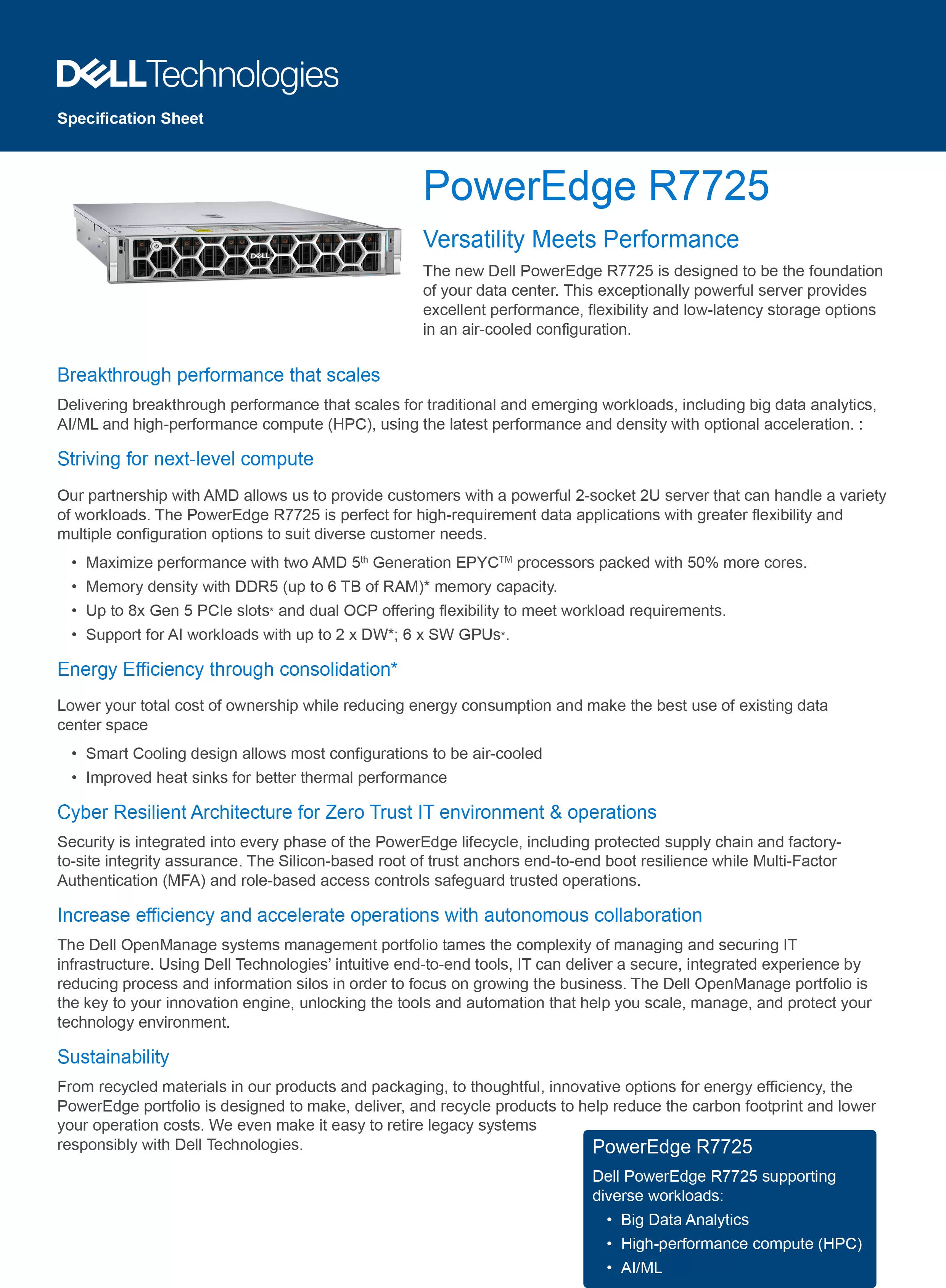 DELL 戴爾 PowerEdge R7725 機架式伺服器