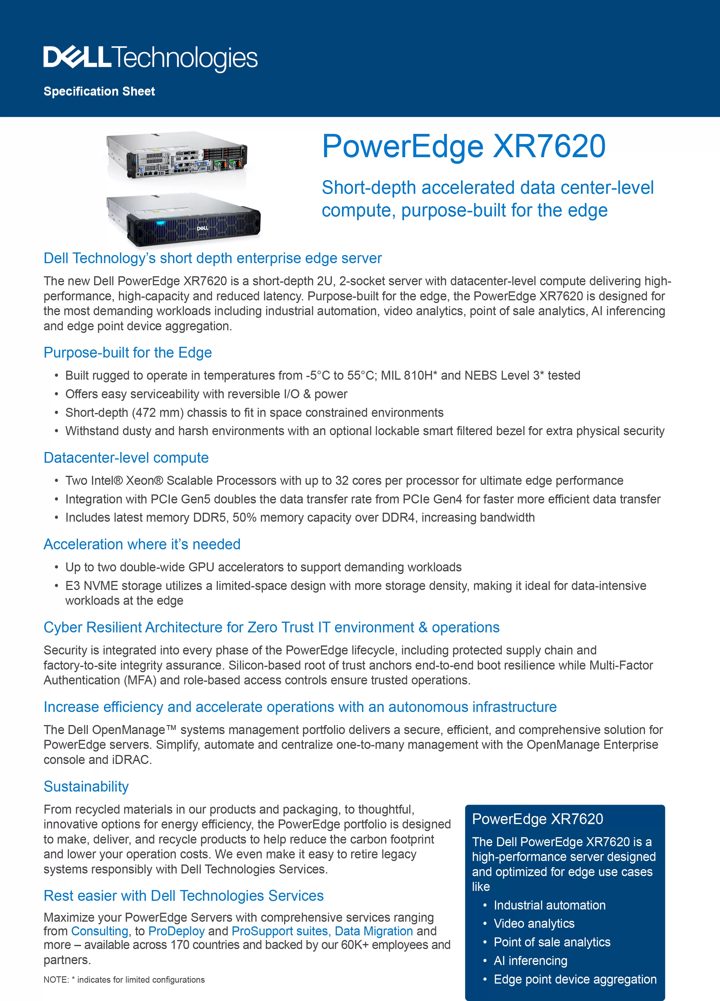 DELL 戴爾 PowerEdge XR7620 邊緣伺服器