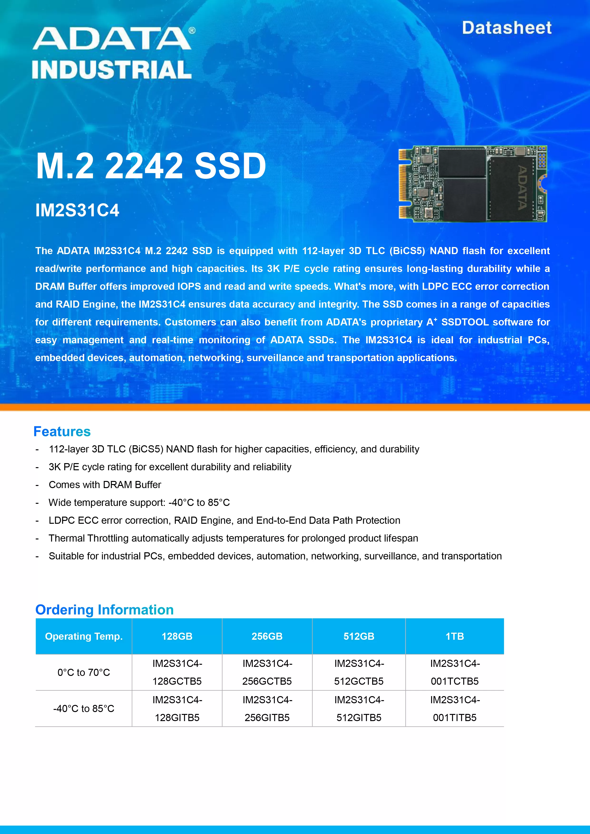 ADATA 威剛 IM2S31C4 工業級 SATA SSD