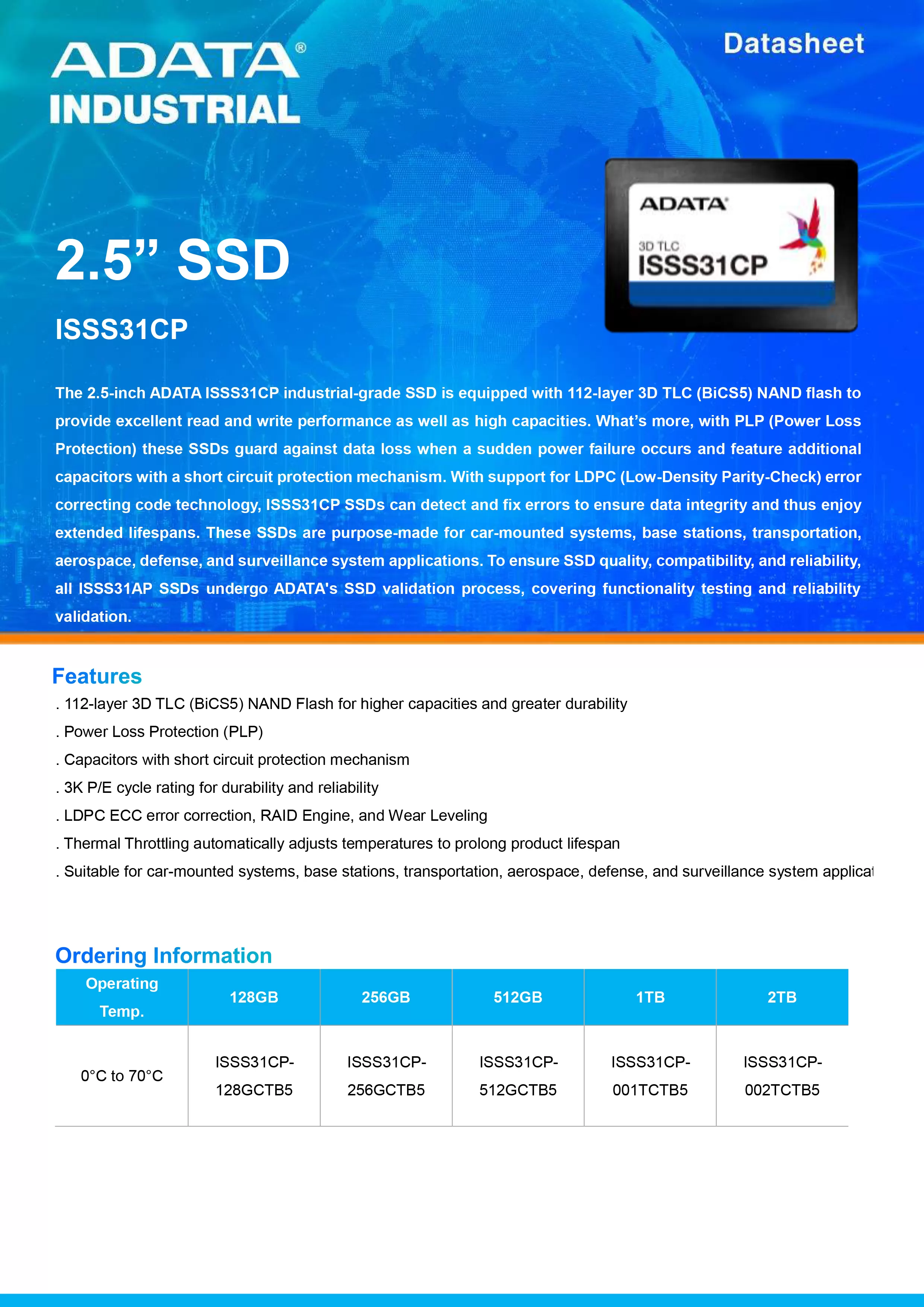 ADATA 威剛 ISSS31CP 工業級 SATA SSD