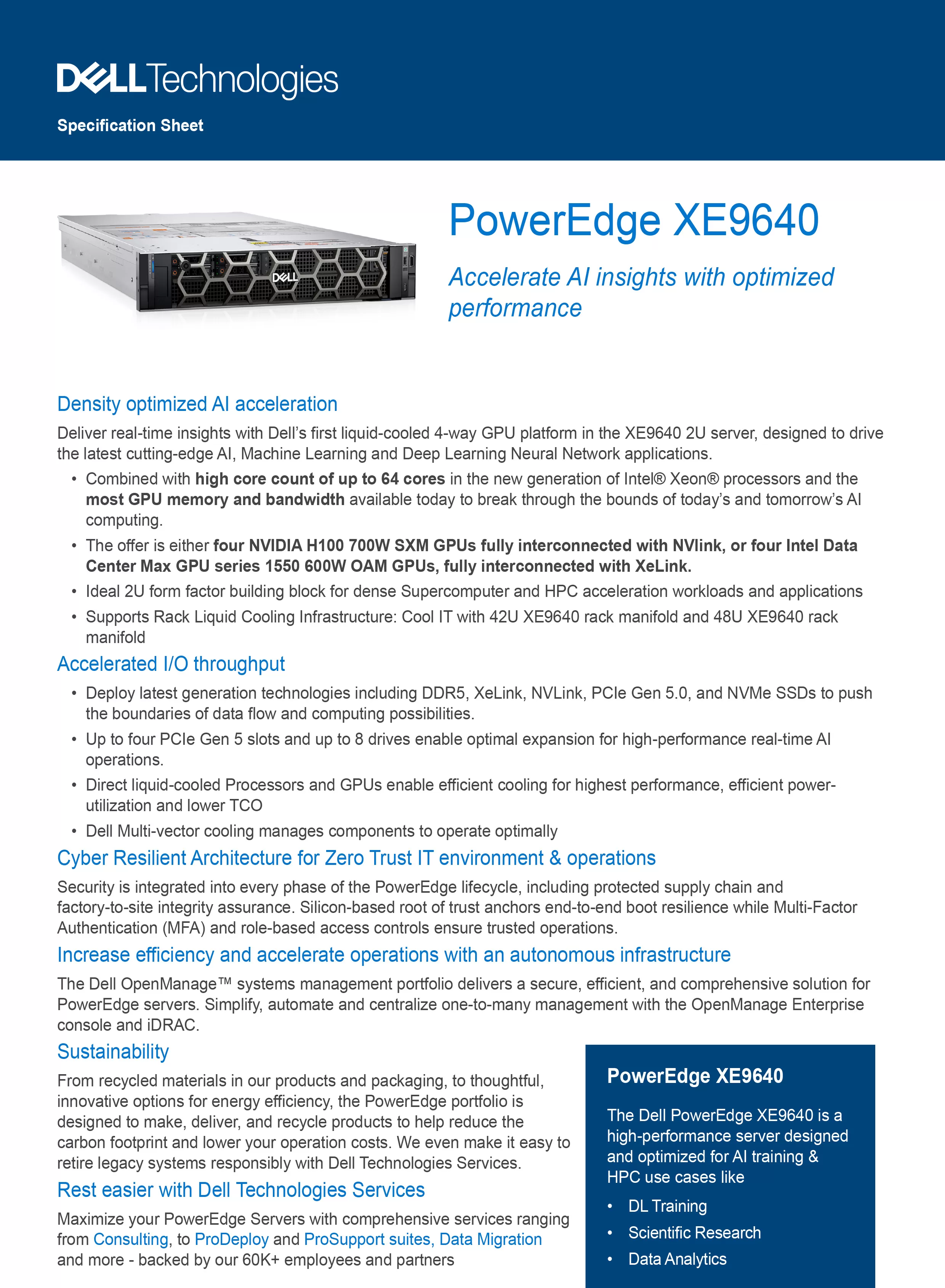 DELL 戴爾 PowerEdge XE9640 機架式伺服器