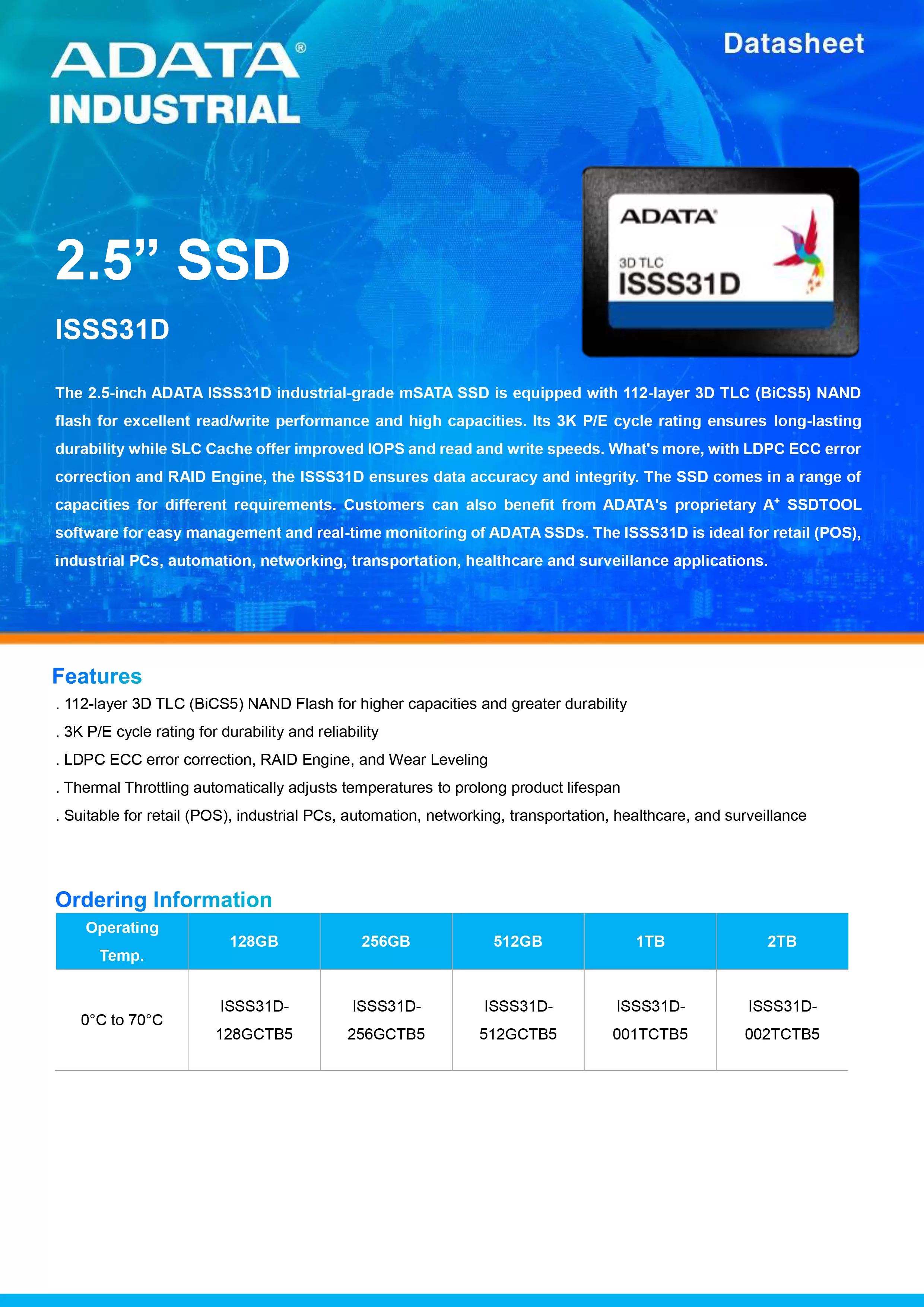 ADATA 威剛 ISSS31D 工業級 SATA SSD