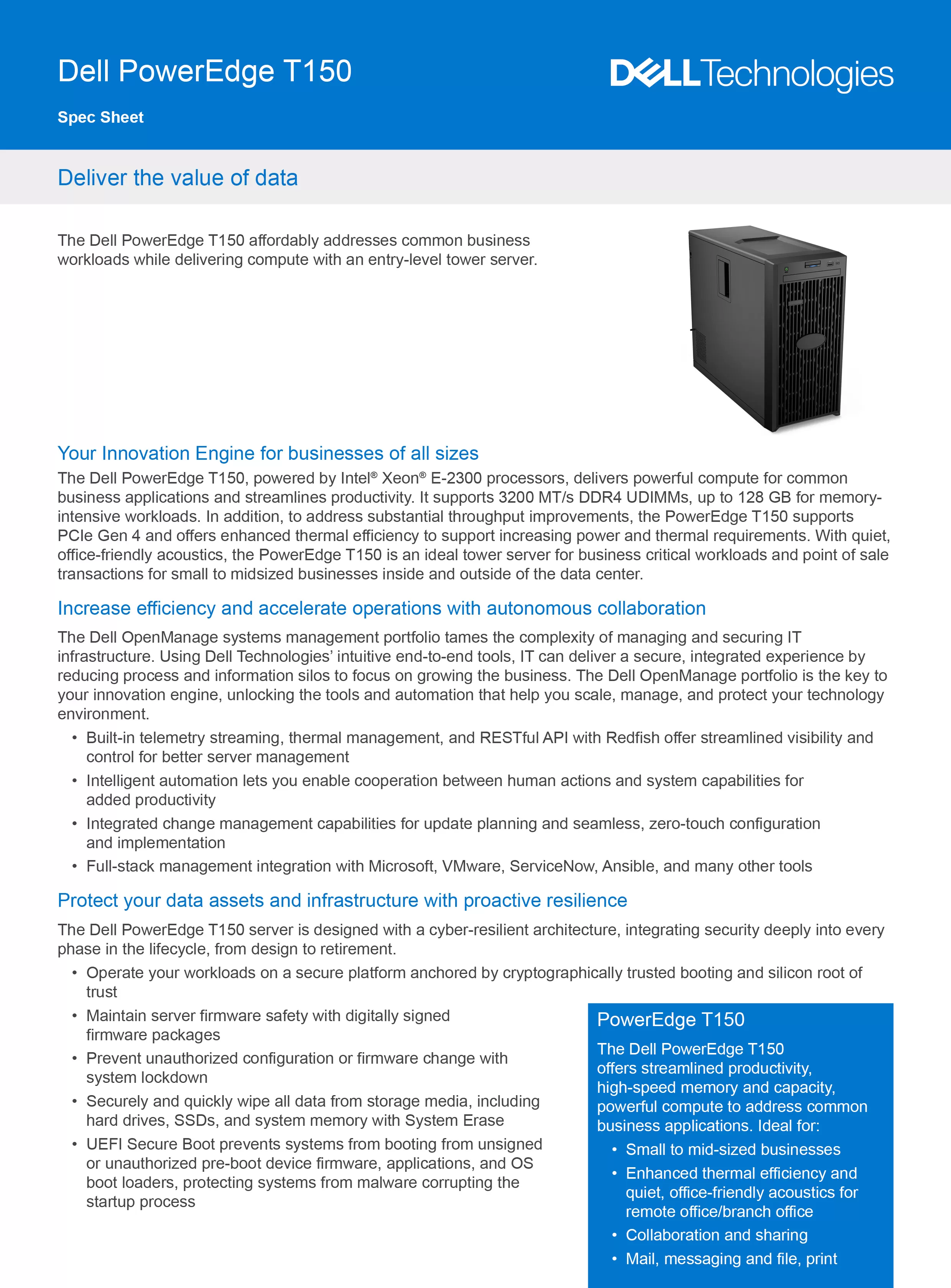 DELL 戴爾 PowerEdge T150 立式伺服器