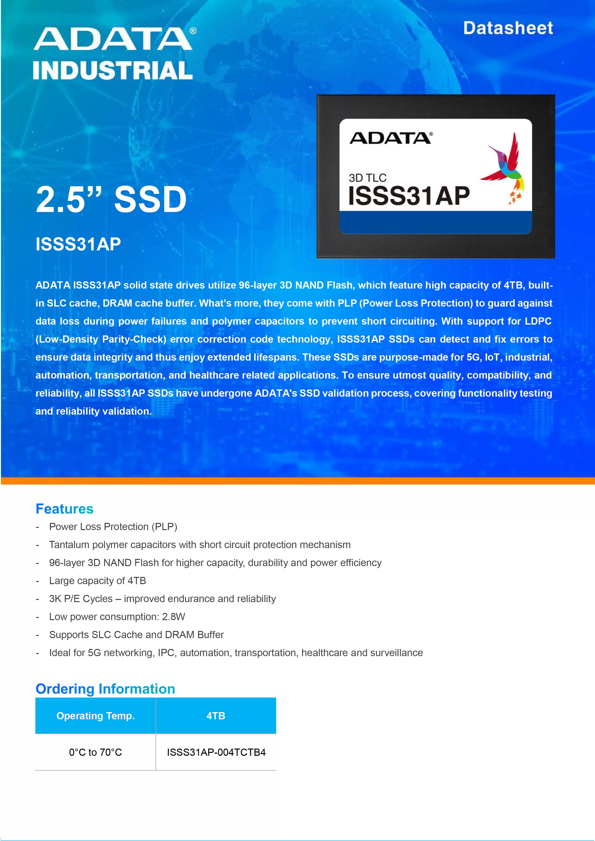 ADATA 威剛 ISSS31AP 工業級 SATA SSD