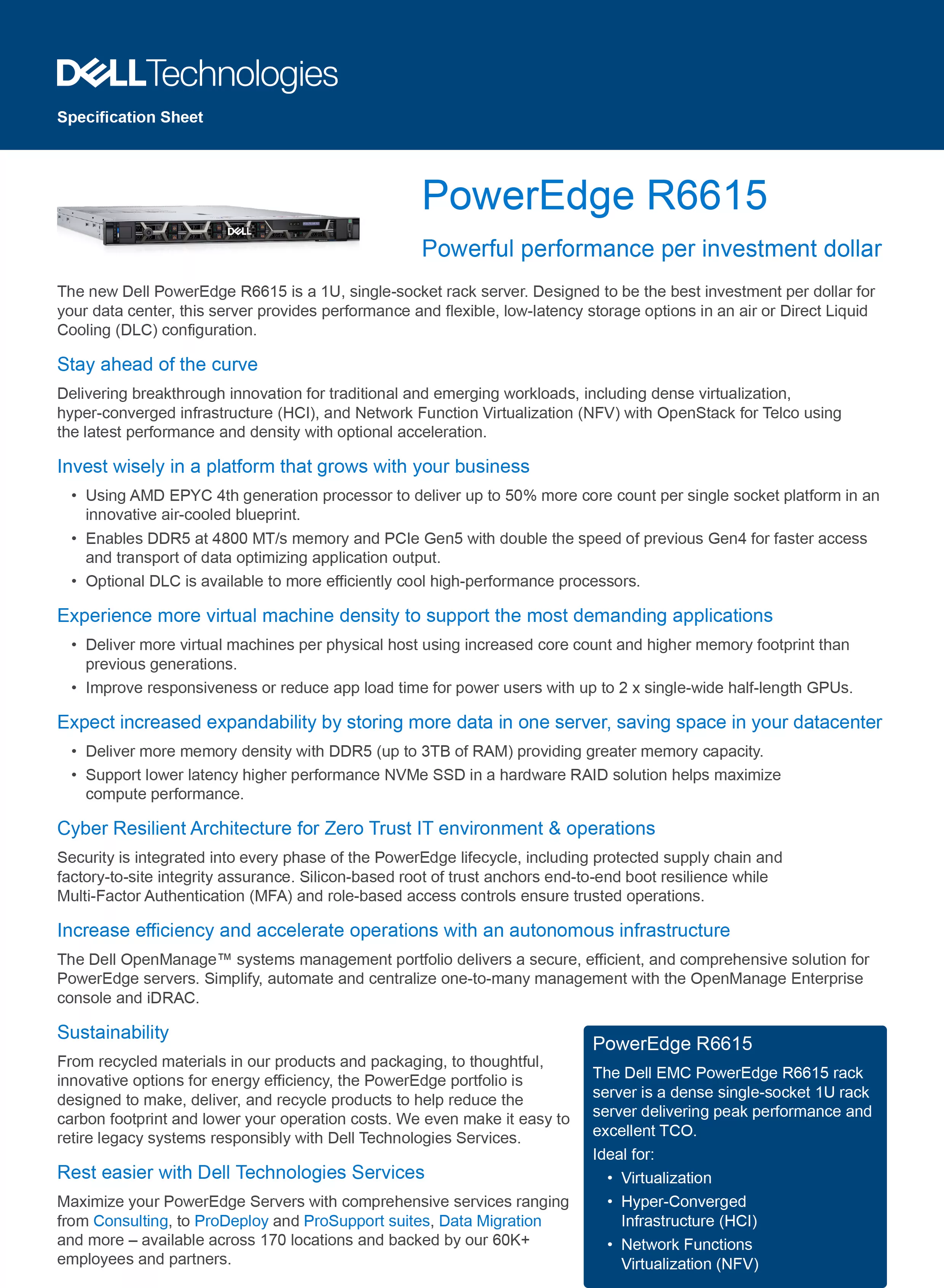 DELL 戴爾 PowerEdge R6615 機架式伺服器