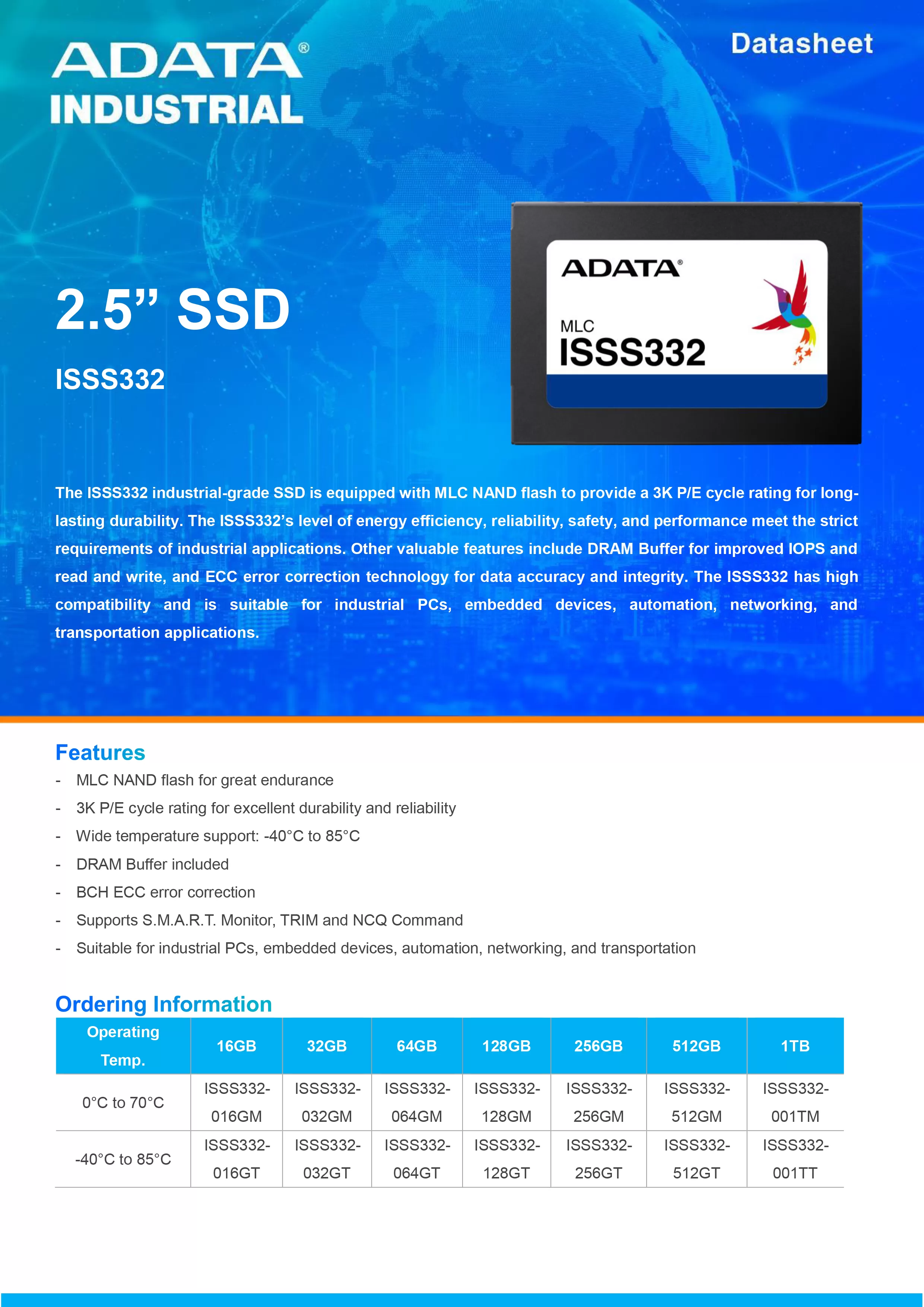 ADATA 威剛 ISSS332 工業級 SATA SSD