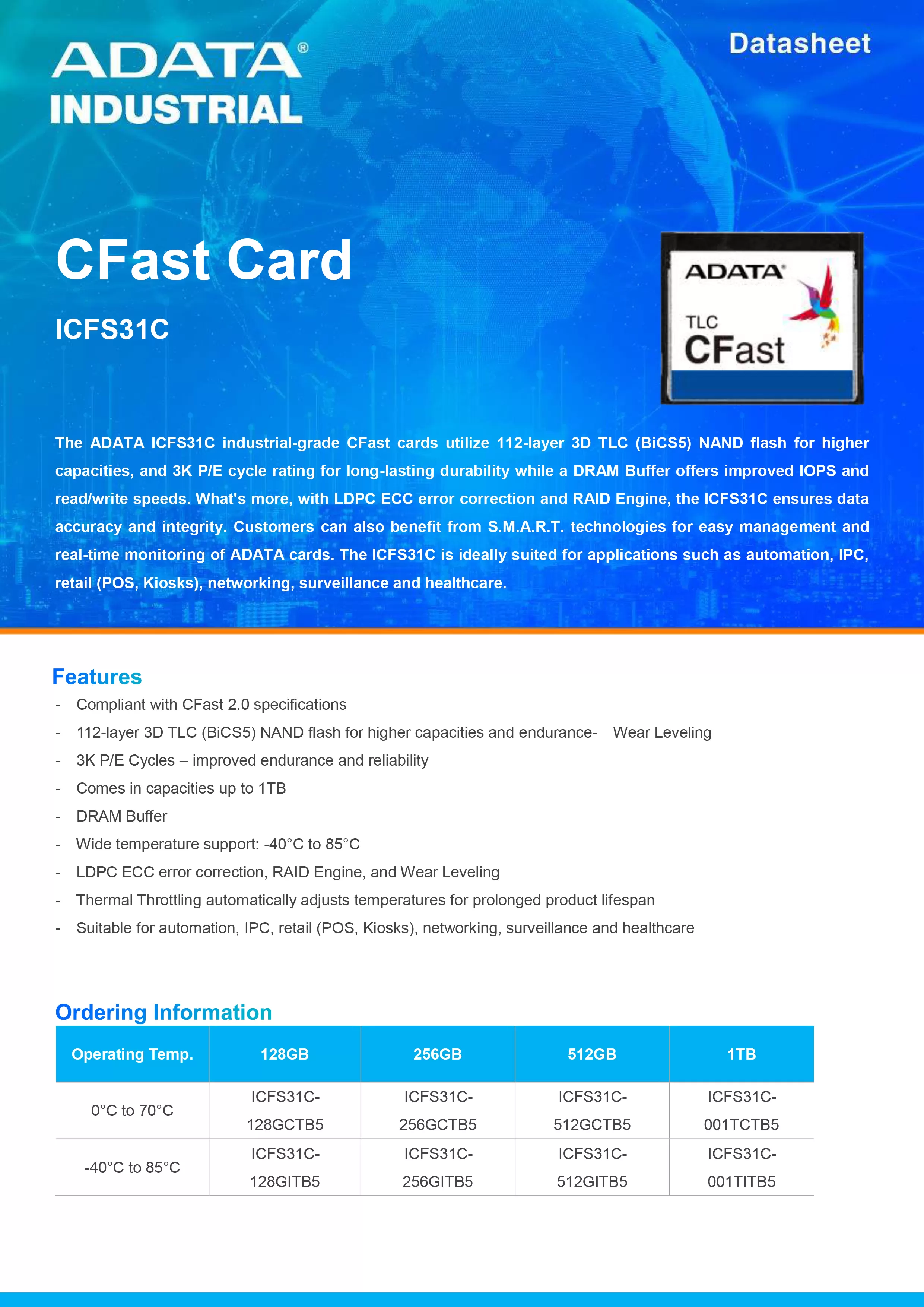 ADATA 威剛 ICFS31C CFast卡 工業級 記憶卡