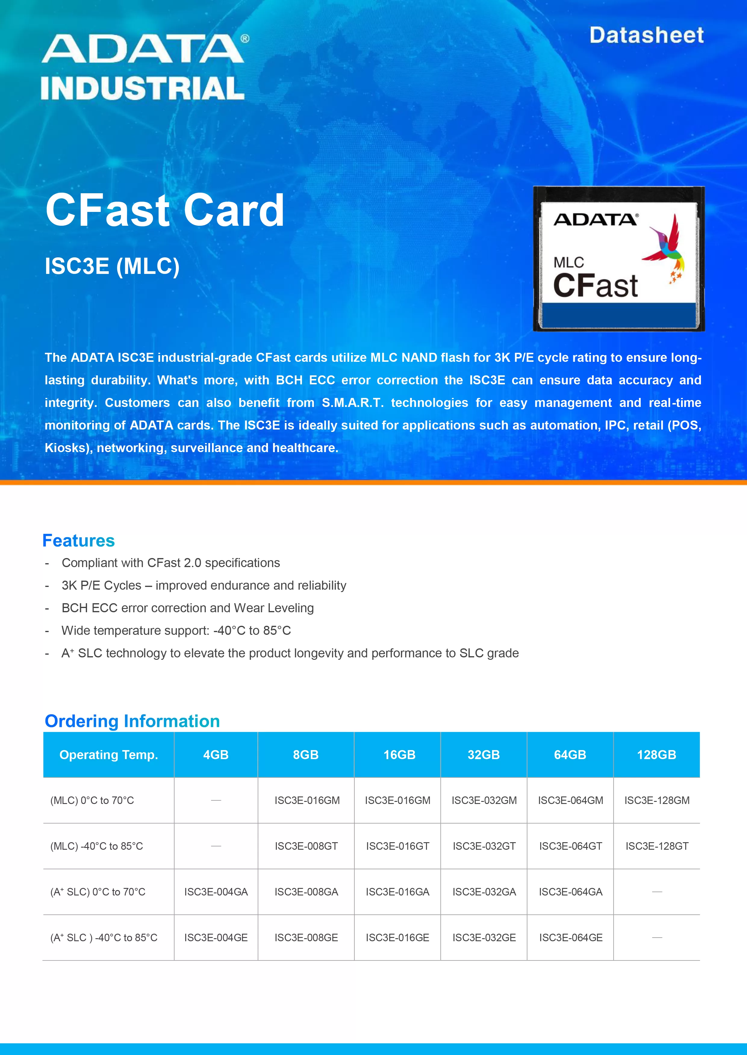 ADATA 威剛 ISC3E MLC 工業級 CFast卡