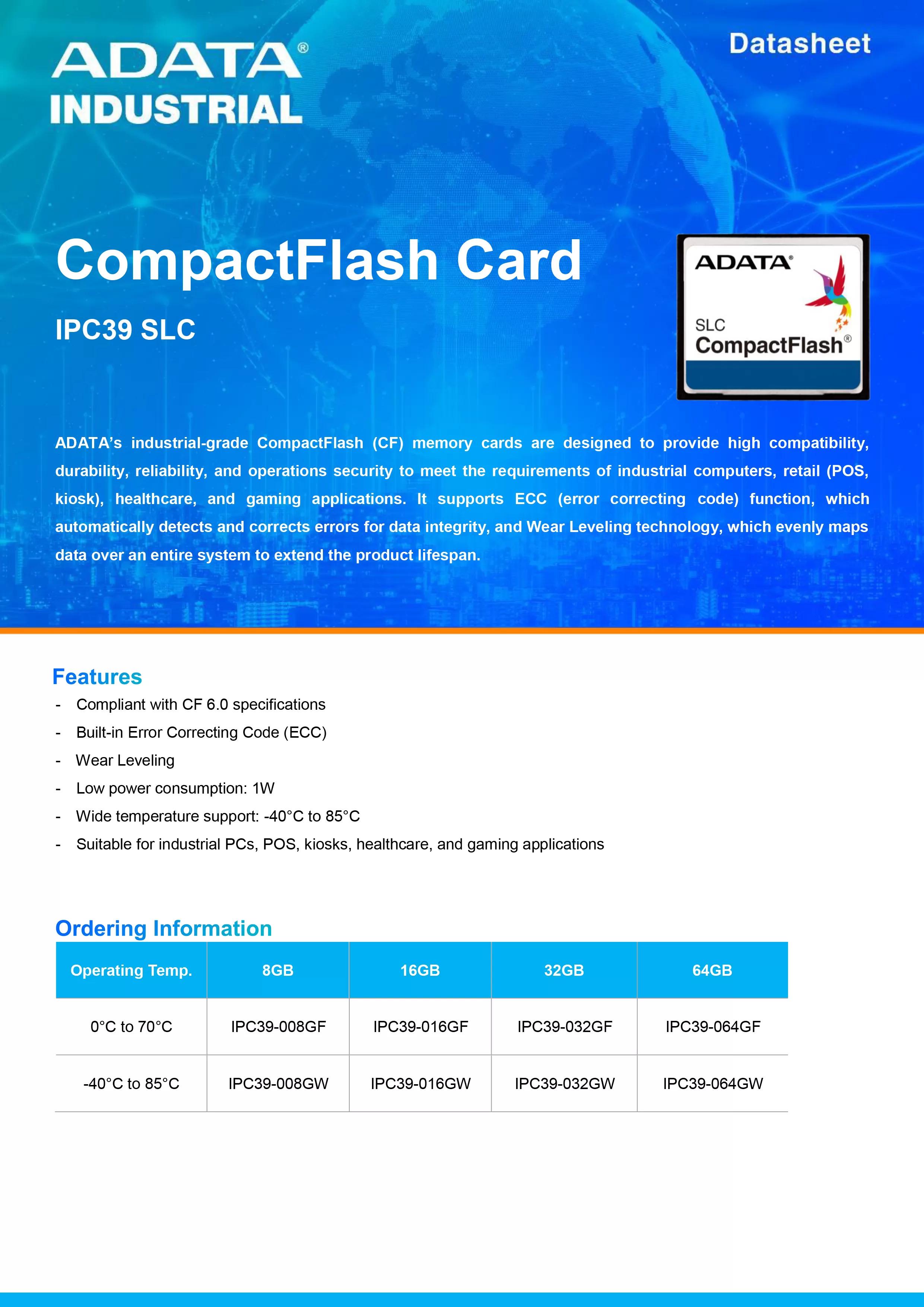 ADATA 威剛 IPC39 (SLC) 工業級 CF卡