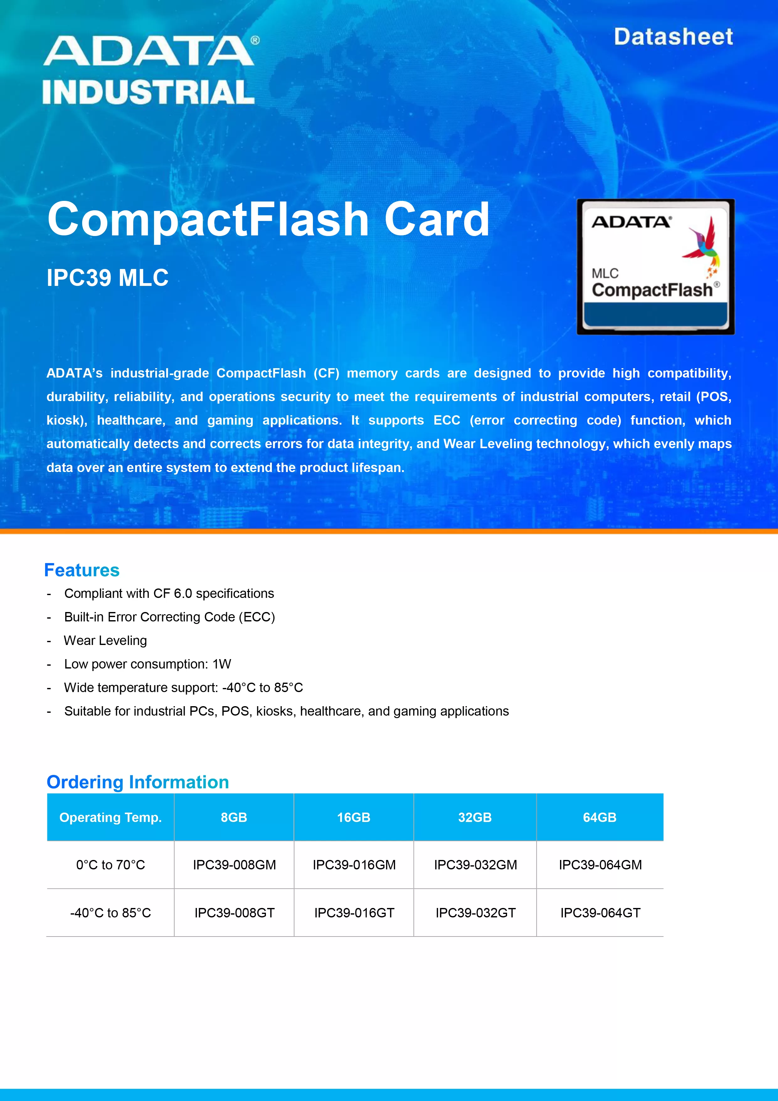 ADATA 威剛 IPC39 (MLC) 工業級 CF卡