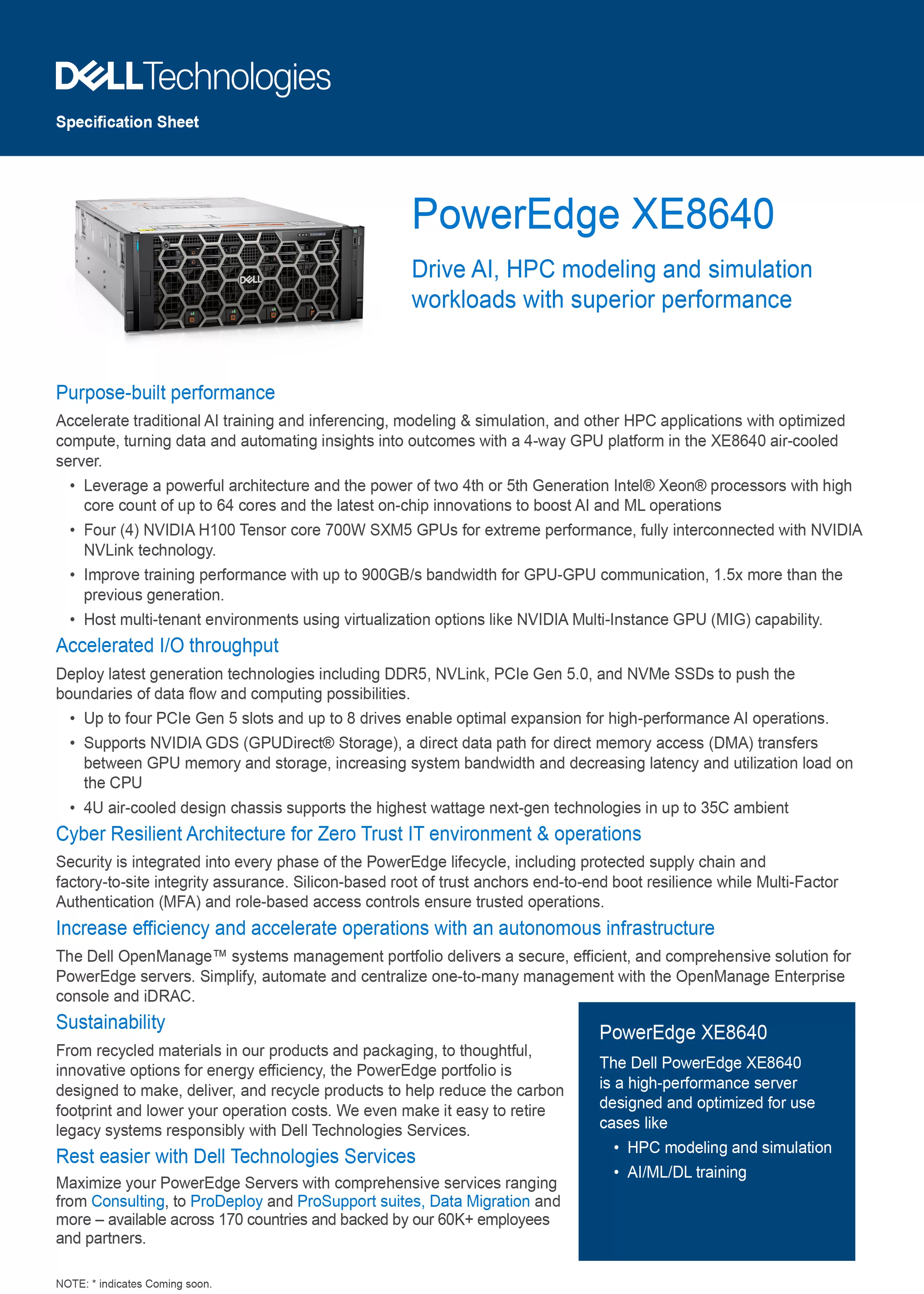 DELL 戴爾 PowerEdge XE8640 機架式 伺服器